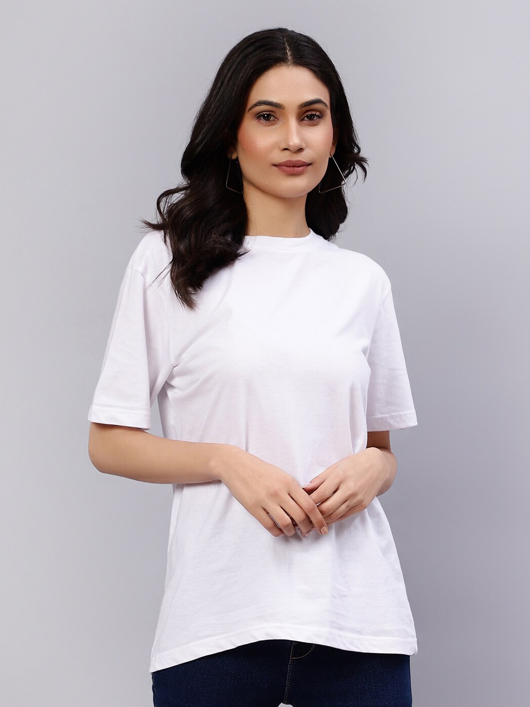 

DIAZ Drop-Shoulder Sleeves Oversized Cotton Longline T-shirt, White