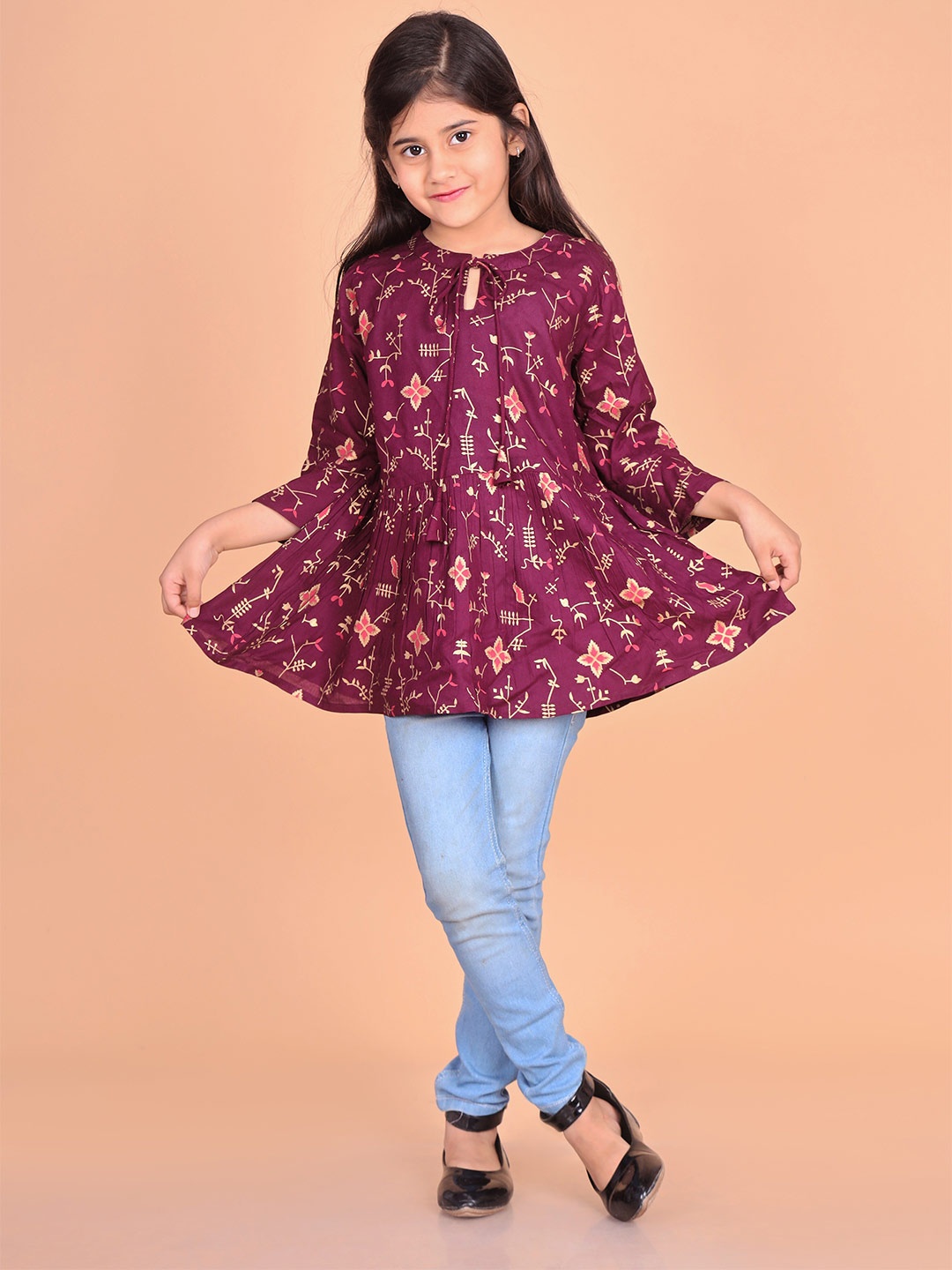 

BAESD Floral Printed Bell Sleeves A-Line Top, Purple