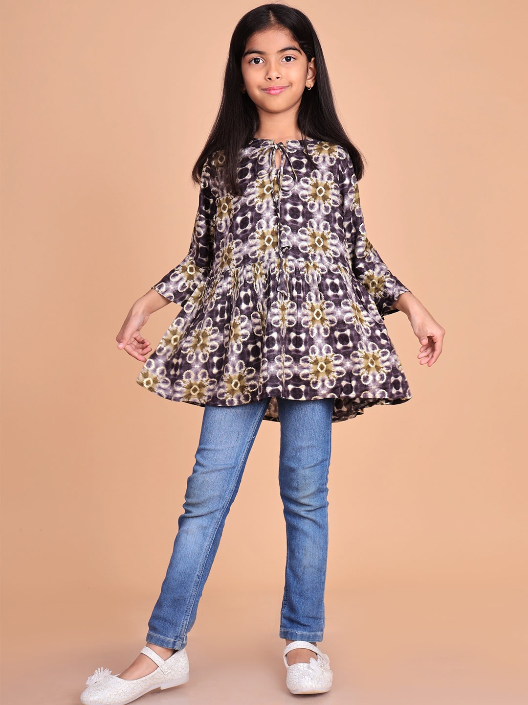 

BAESD Floral Printed Bell Sleeves A-Line Top, Purple
