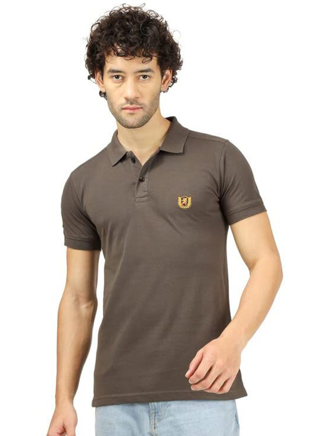 

BLUEFICUS Short Sleeves Polo Collar T-shirt, Brown
