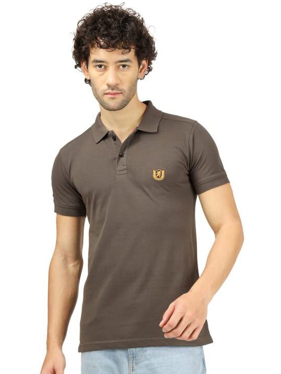 

BLUEFICUS Short Sleeves Polo Collar T-shirt, Brown