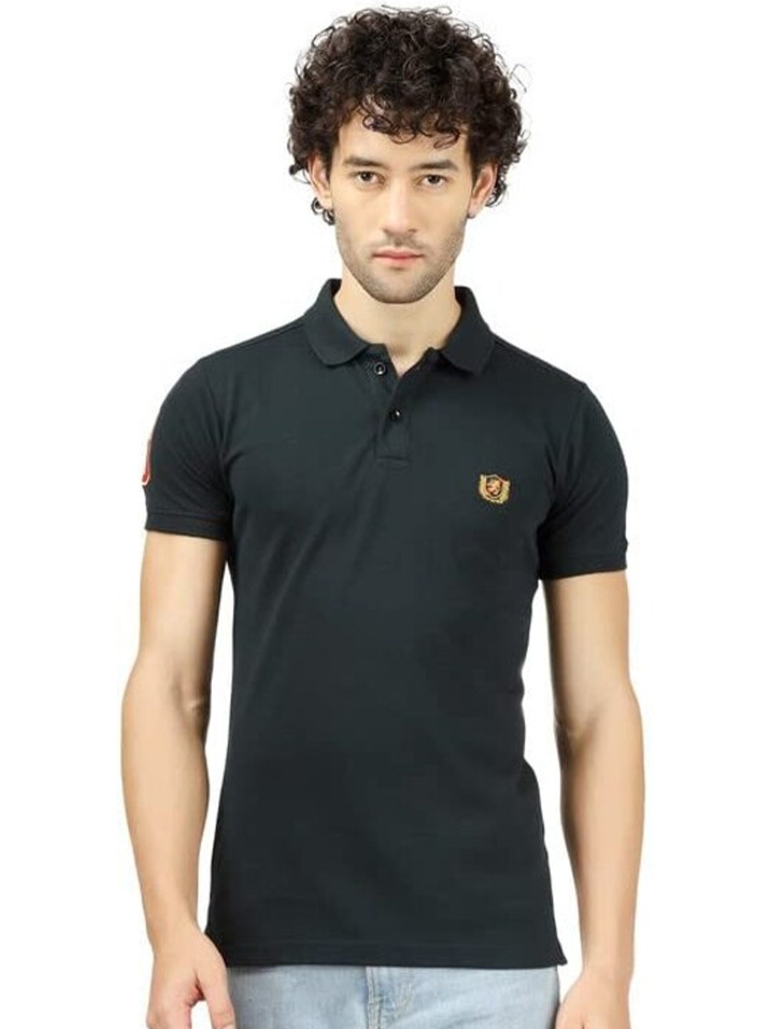 

BLUEFICUS Men Charcoal Polo Collar T-shirt