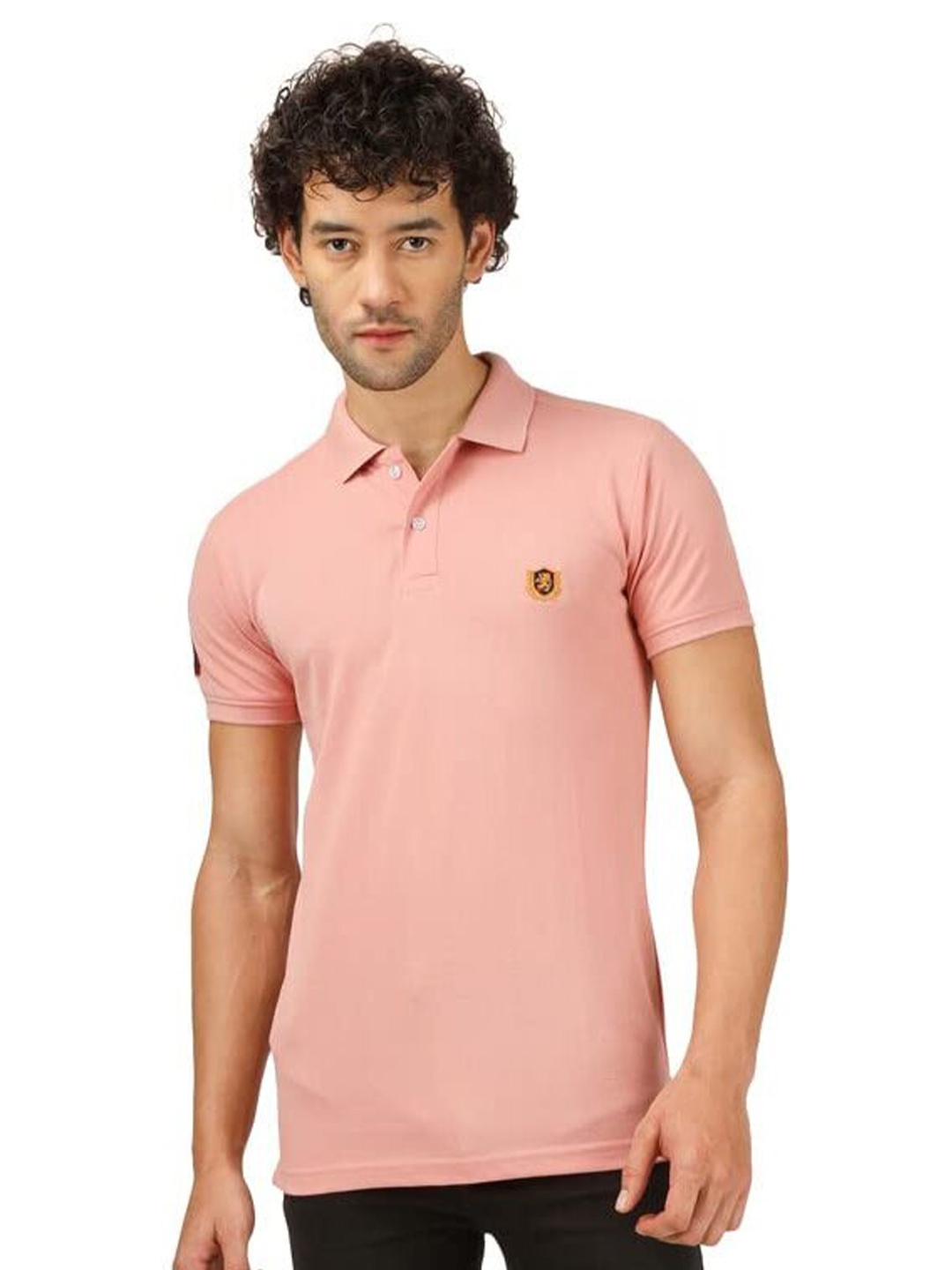 

BLUEFICUS Men Pink Polo Collar T-shirt