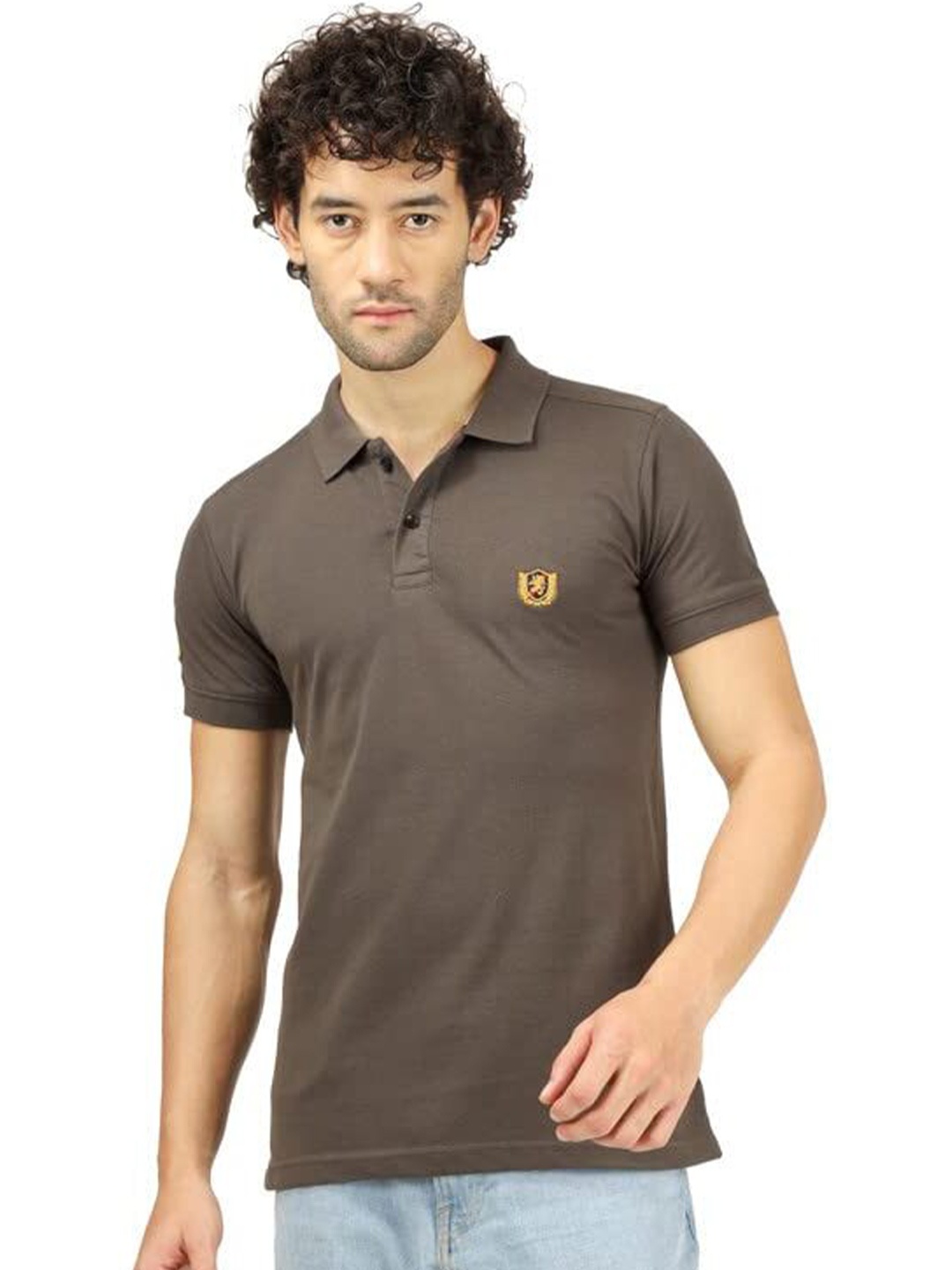 

BLUEFICUS Polo Collar Short Sleeves T-shirt, Brown