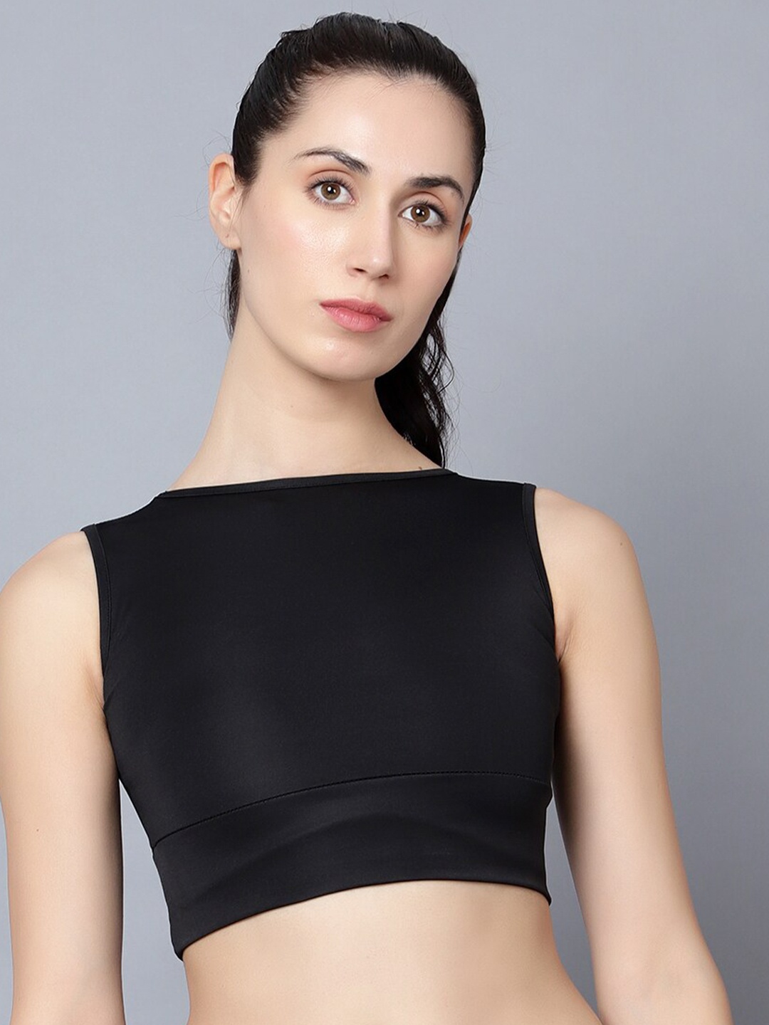 

DIAZ Boat Neck Fitted Crop Top, Navy blue