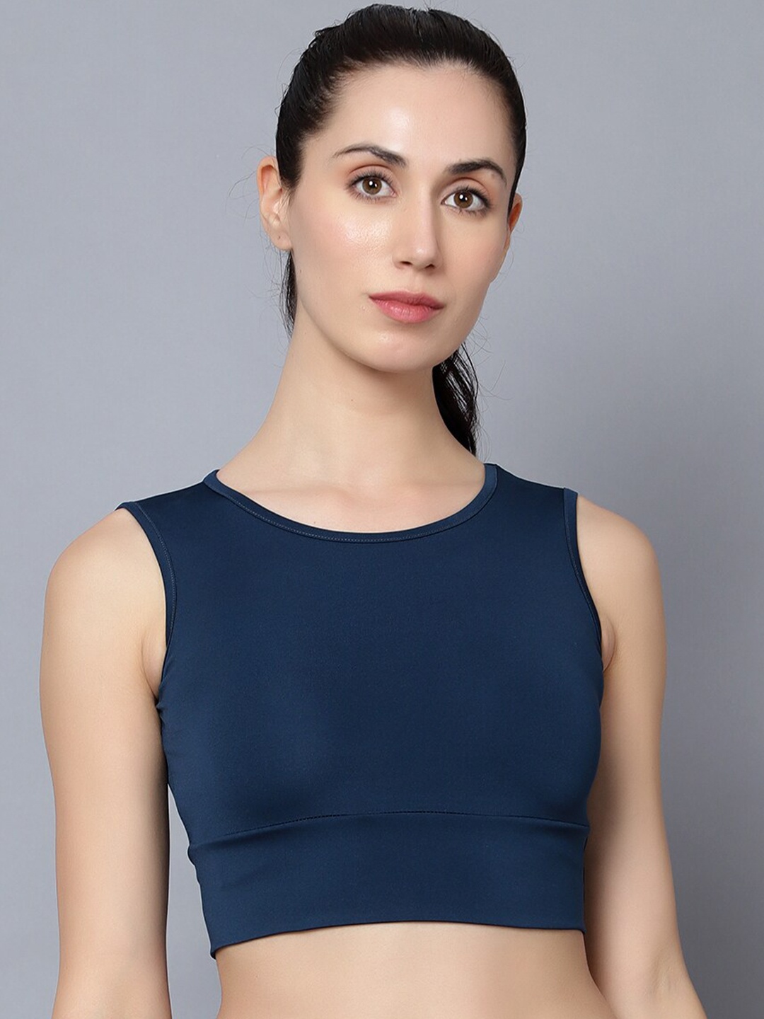 

DIAZ Round Neck Comfort-Fit Sports Fitted Crop Top, Blue