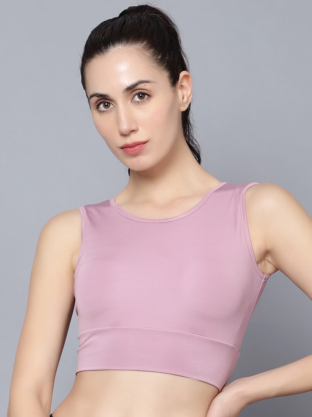 

DIAZ Round Neck Comfort Fit Fitted Crop Top, Mauve