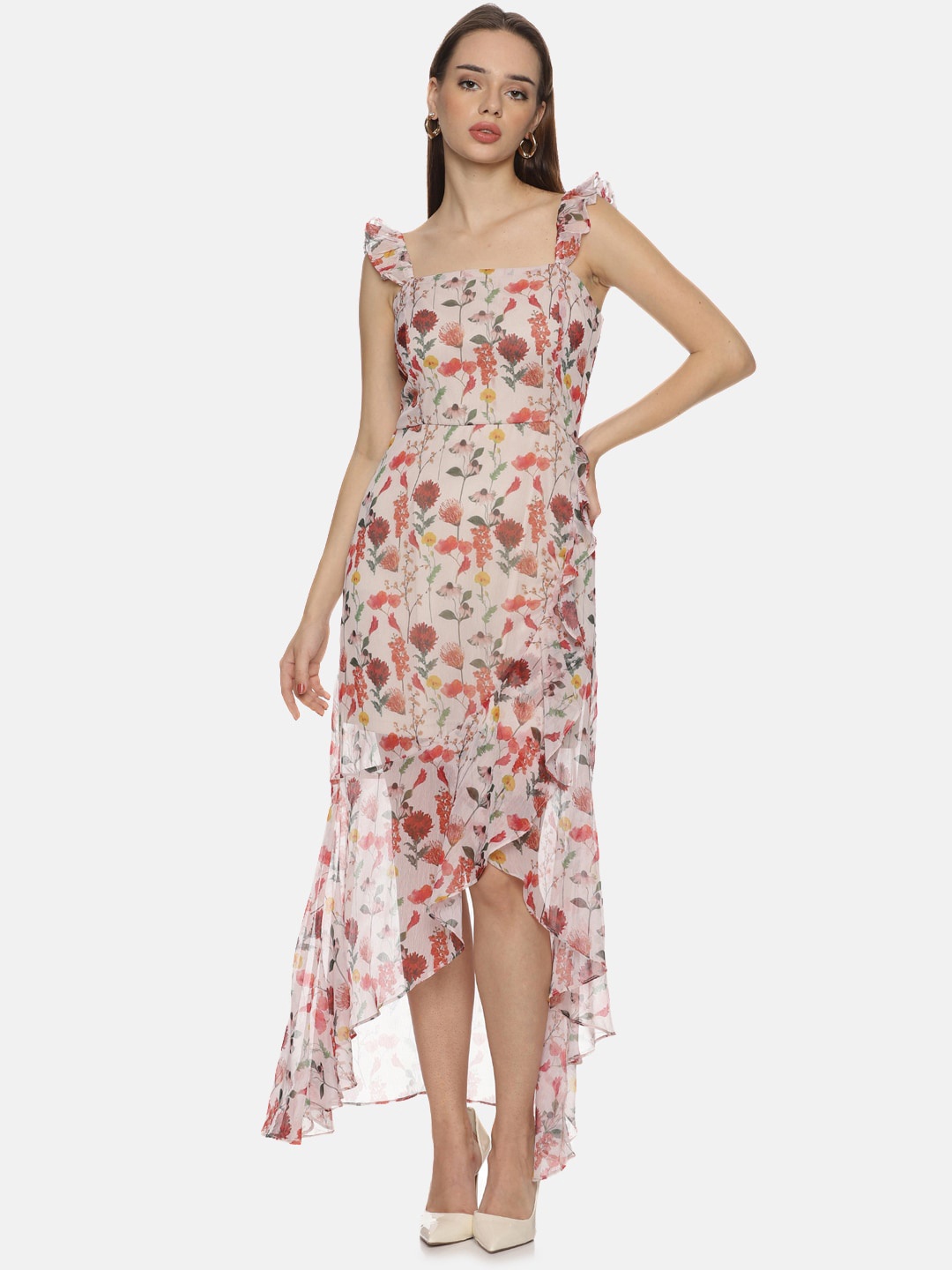 

ISU Floral Printed A-Line Midi Dress, Off white