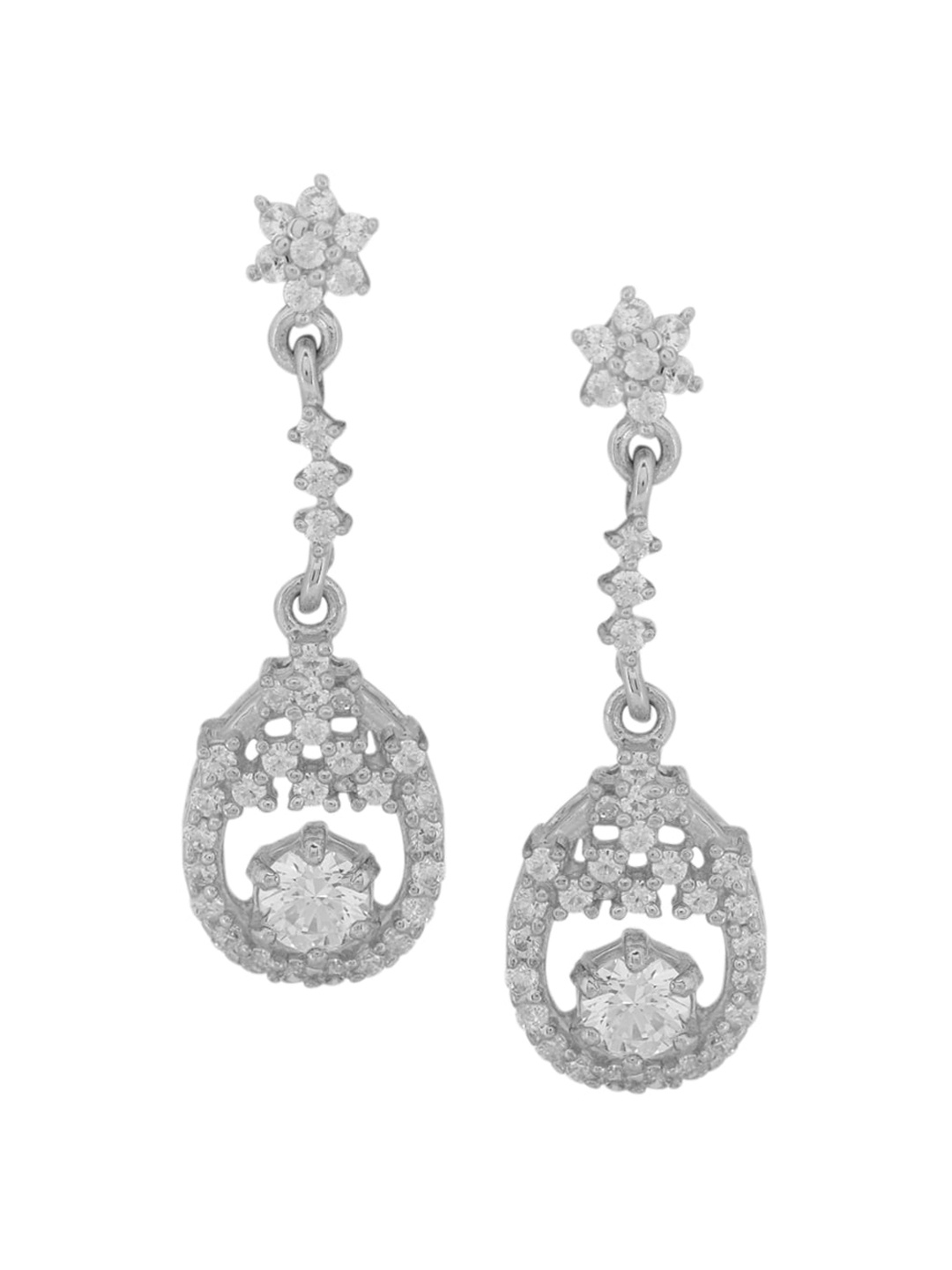 

Silverwala 925 Silver Cubic Zirconia Studded Contemporary Drop Earrings