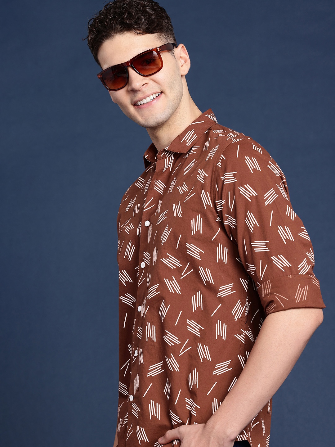 

Mast & Harbour Men Geometric Printed Casual Shirt, Rust