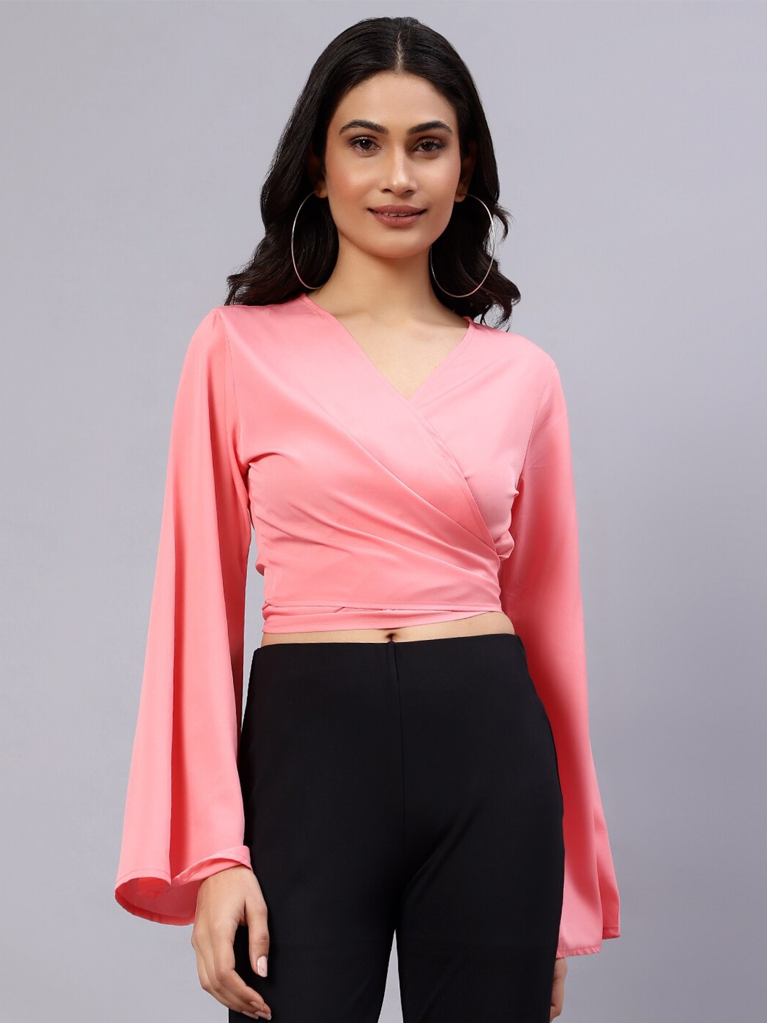 

DIAZ V-Neck Wrap Crop Top, Peach