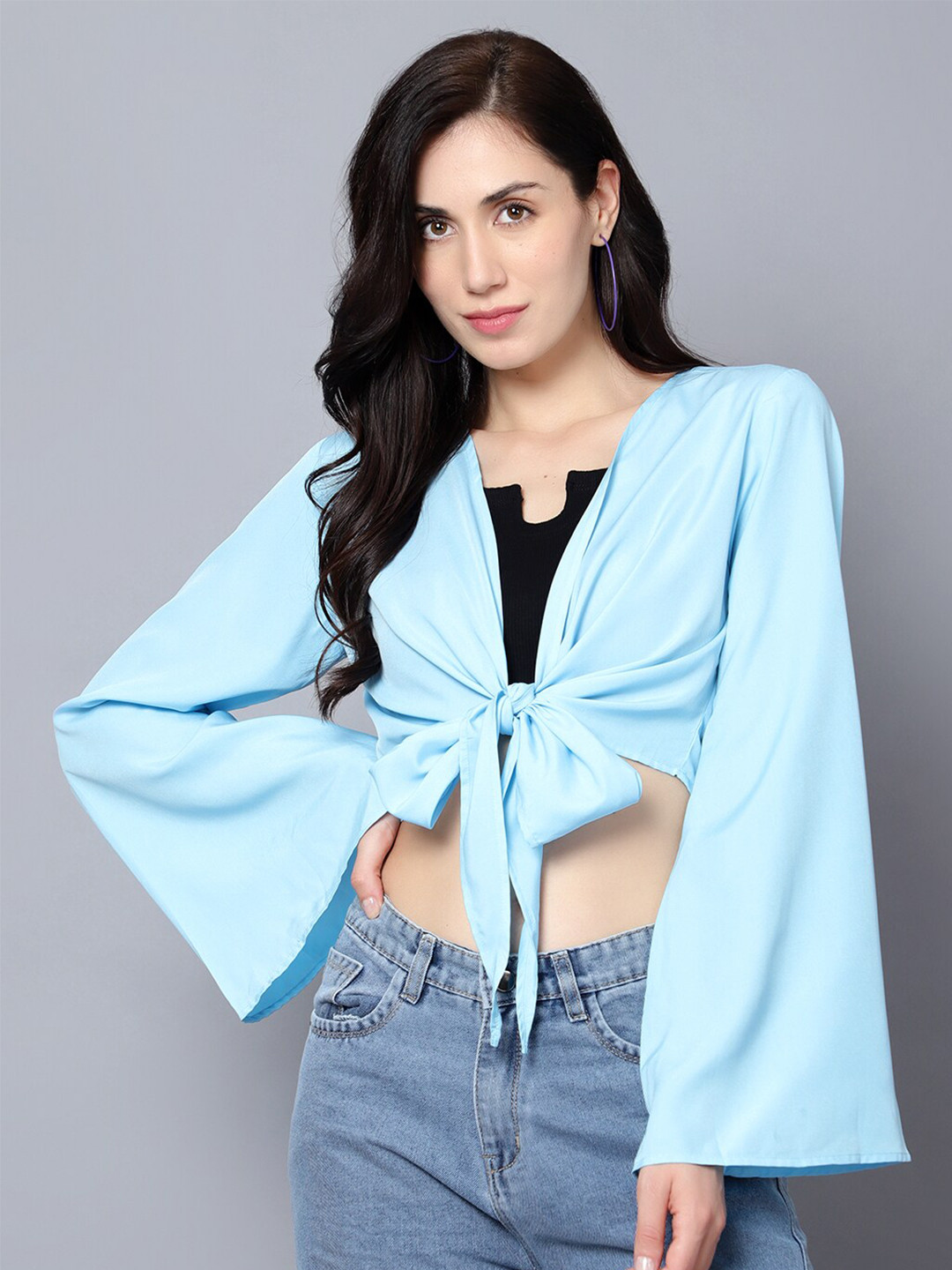 

DIAZ V-Neck Tie-Knot Crop Top, Blue