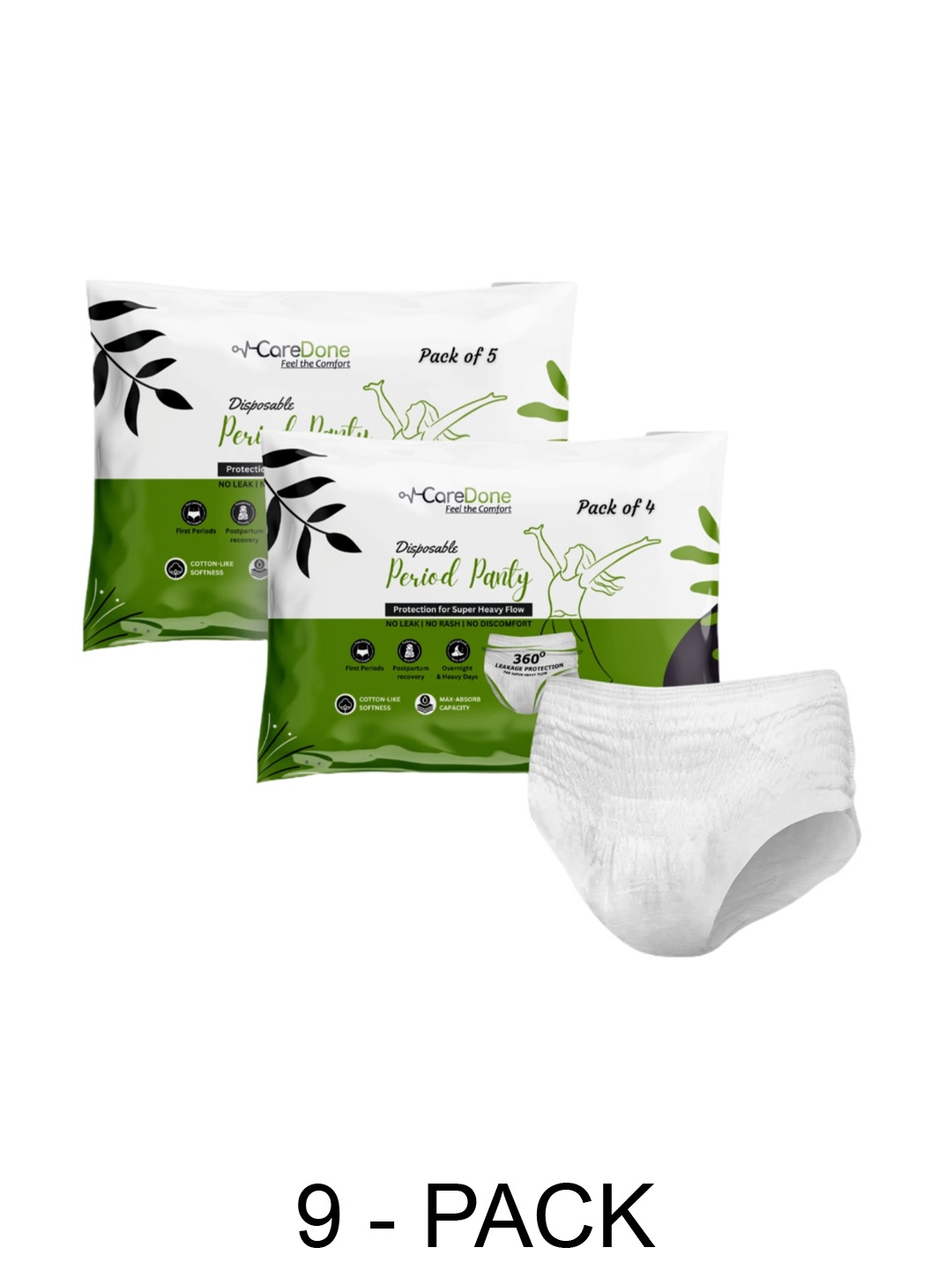 

CareDone Women Pack of 9 Disposable Day and Overnight Leak Proof Period Panties - Small, White