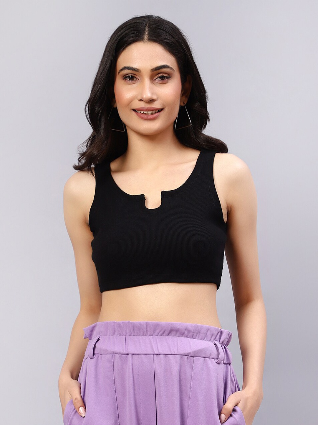

DIAZ Sleeveless Ribbed Cotton Crop Top, Blue