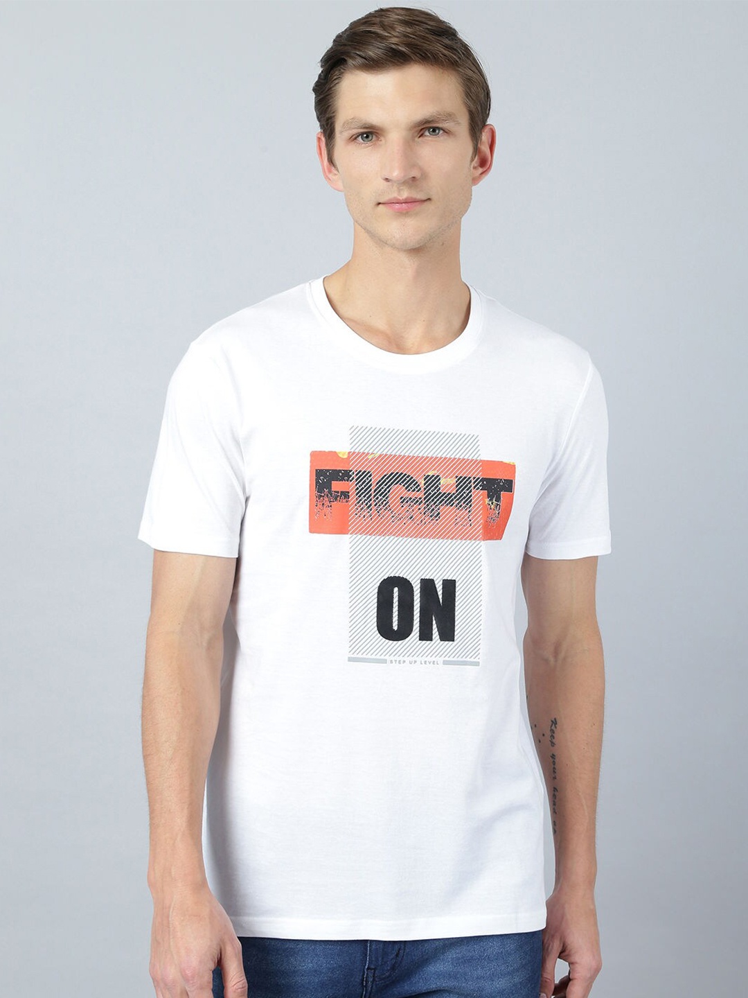 

Quwa Typography Printed Round Neck Cotton T-shirt, White