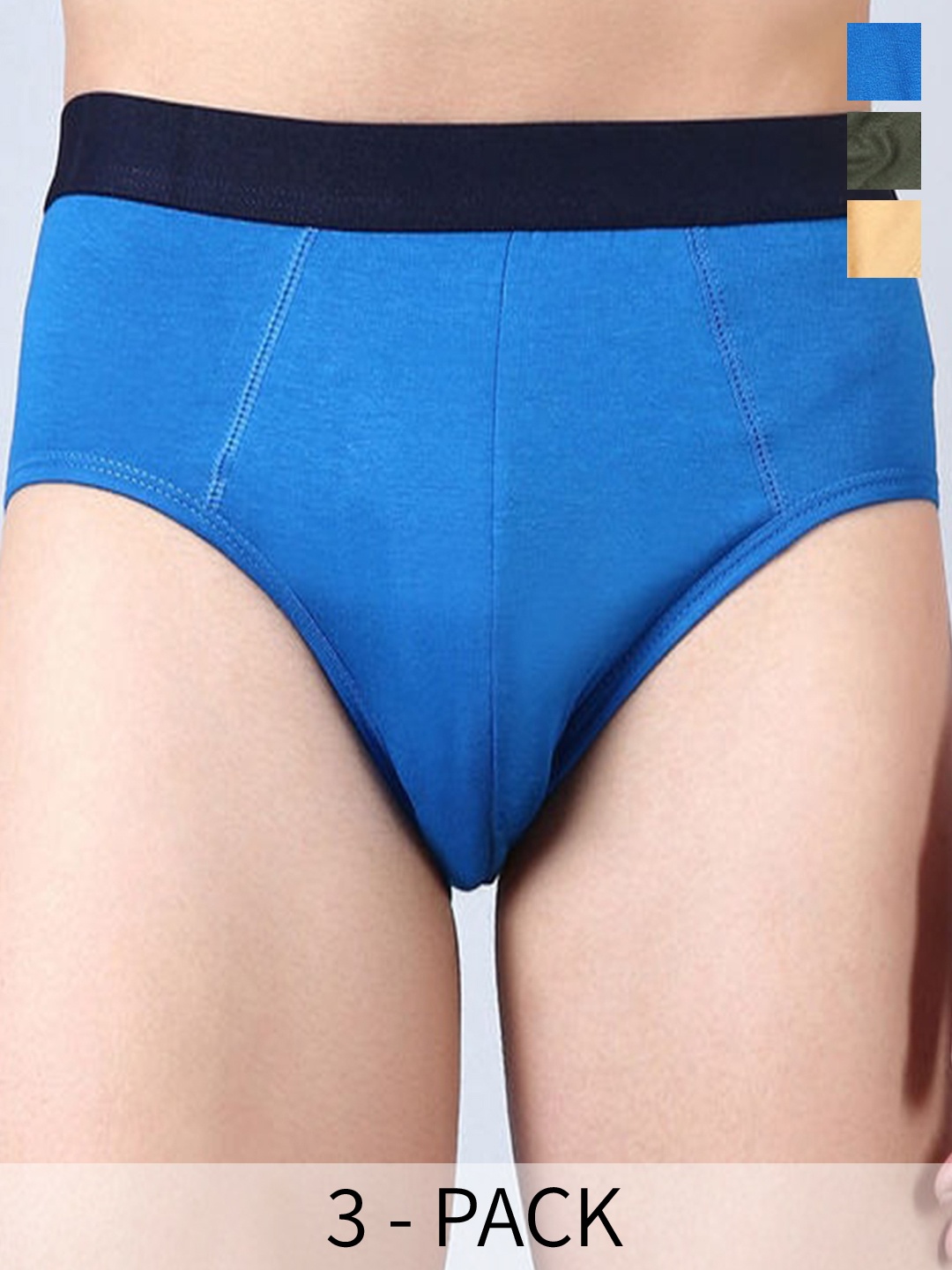 

Quwa Pack Of 3 Mid Rise Cotton Basic Briefs 142013403802421, Blue