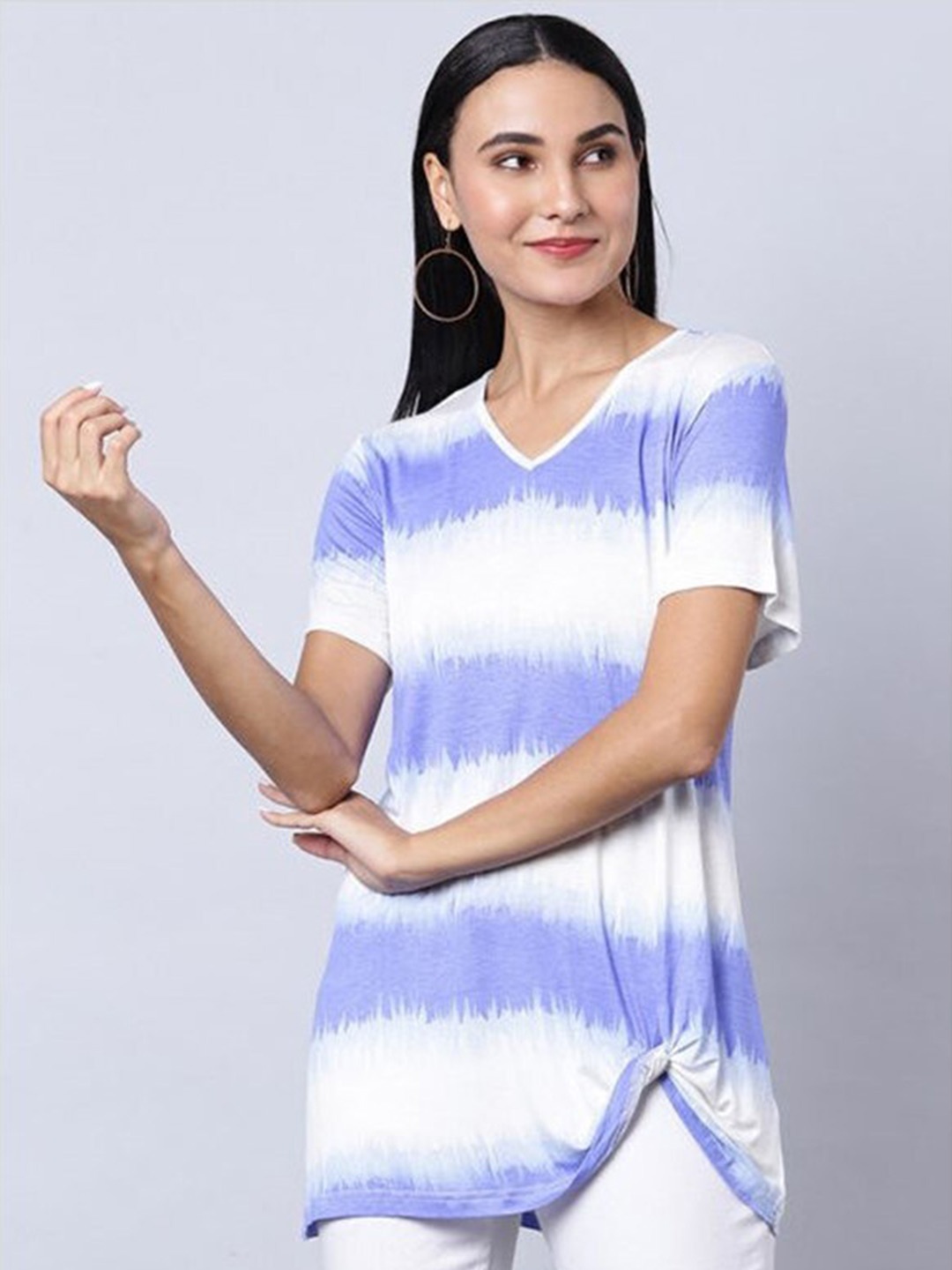 

Aila V-Neck Tie and Dyed Longline Top, White