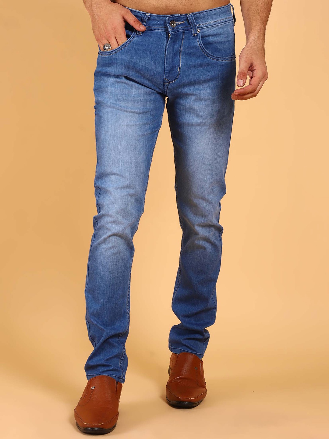 

BLUEBIRD Men Classic Slim Fit Mid Rise Clean Look Stretchable Jeans, Blue