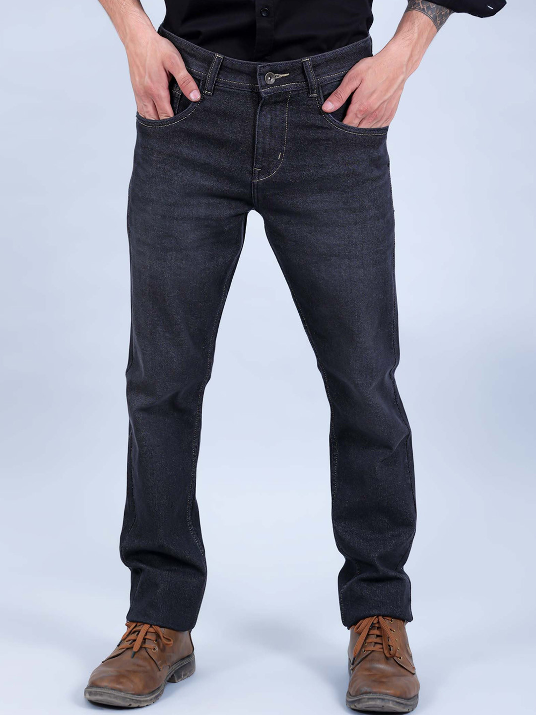 

BLUEBIRD Men Classic Slim Fit Light Fade Stretchable Jeans, Black