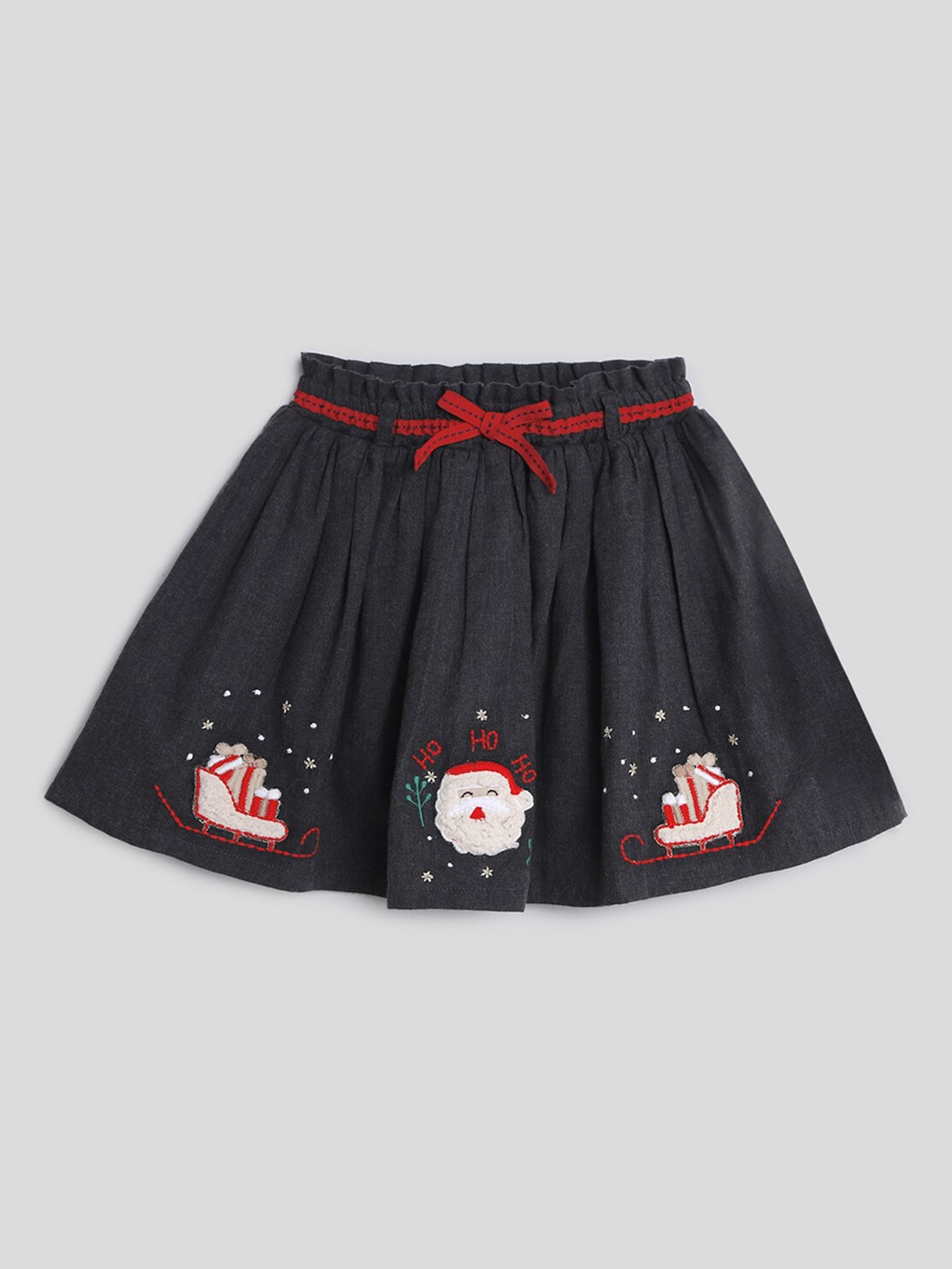 

Somersault Girls Embroidered Pure Cotton Flared A-line Mini Skirt, Grey