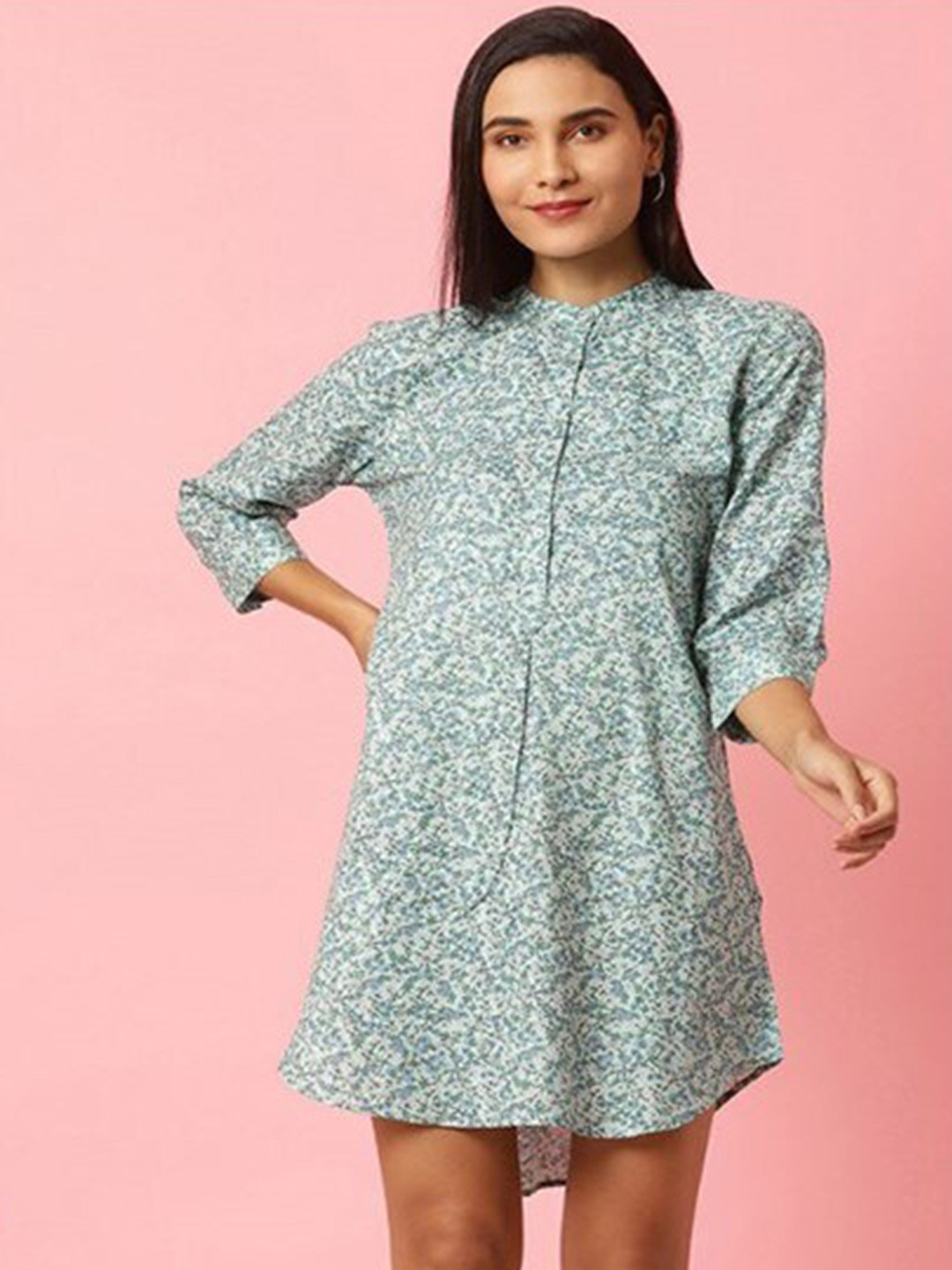 

Aila Micro Floral Printed Cotton A-Line Mini Dress, White