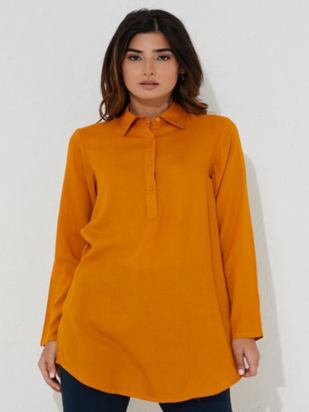 

Aila Shirt Collar Cotton Tunic, Orange