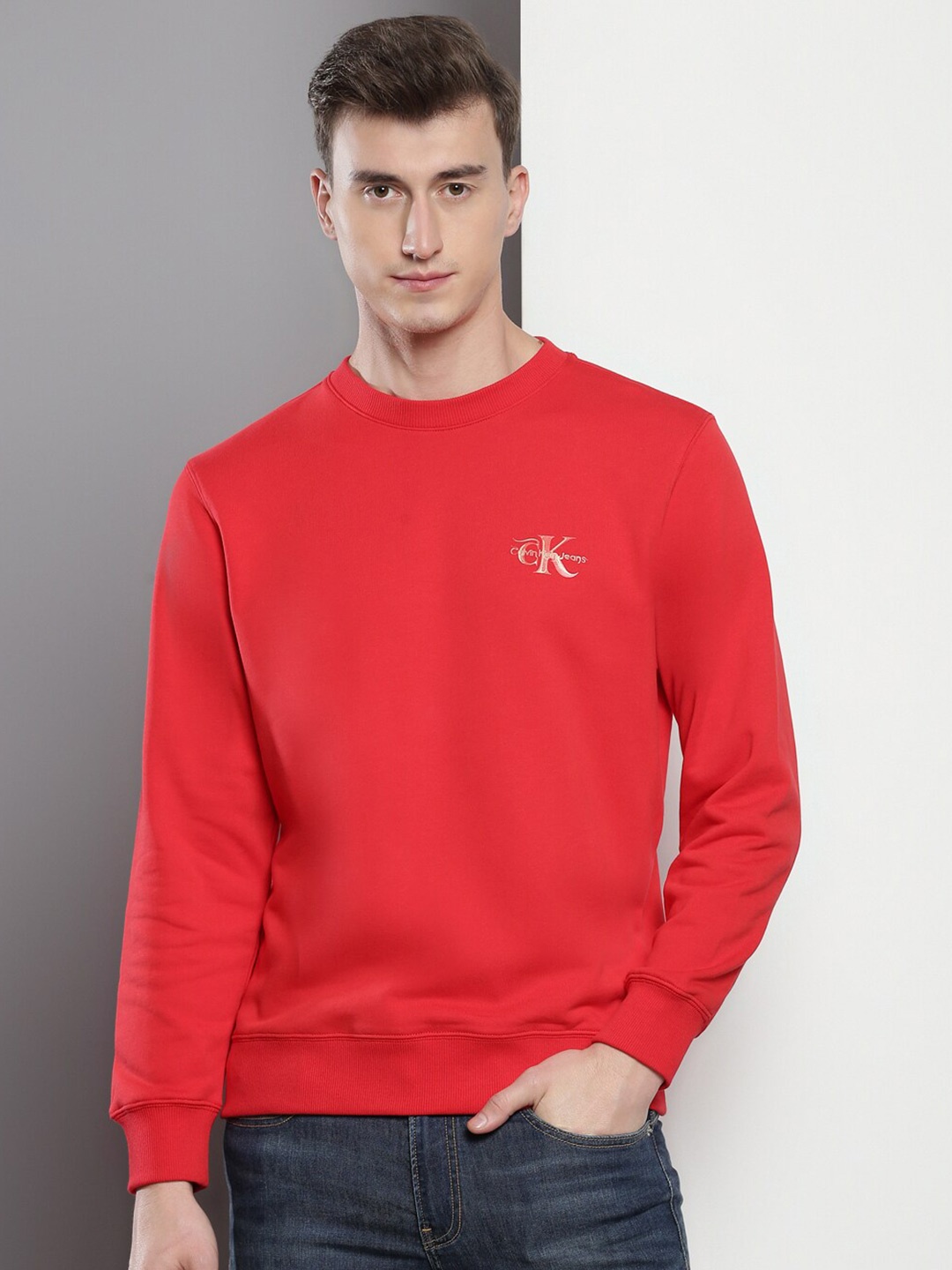 

Calvin Klein Jeans Long Sleeve Cotton Pullover, Red