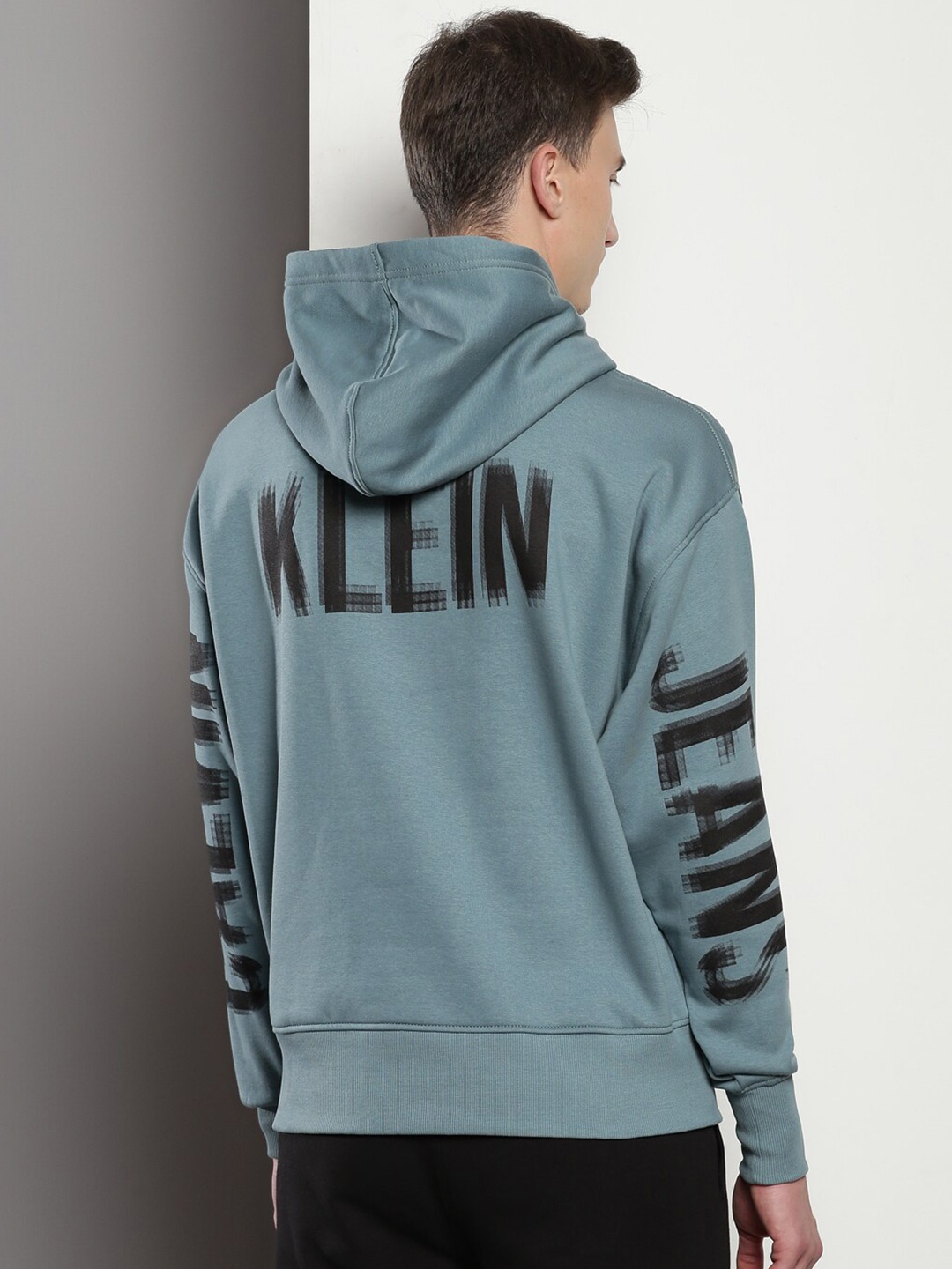 

Calvin Klein Jeans Typography Printed Hooded Cotton Pullover, Blue