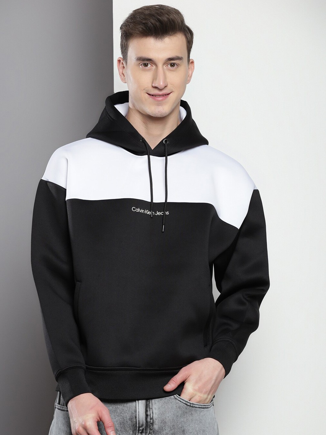 

Calvin Klein Colourblocked Hood Pullover Sweatshirt, Black