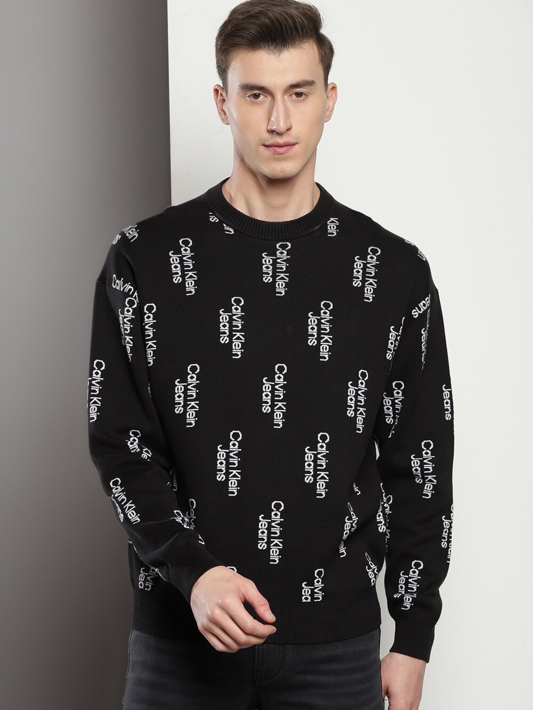 

Calvin Klein Typography Printed Organic Cotton Pullover, Black