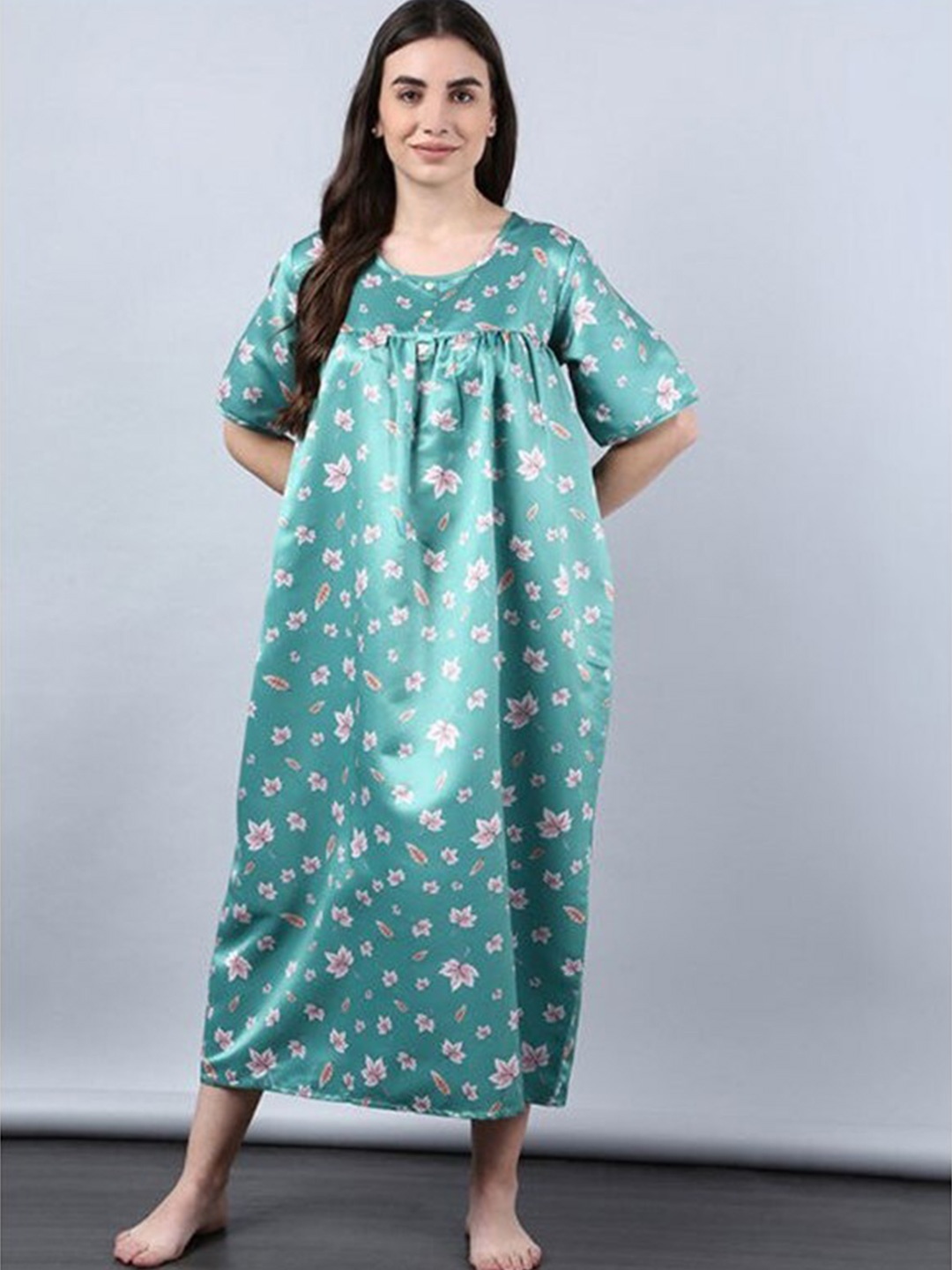 

Aila Floral Printed Maxi Nightdress, Green