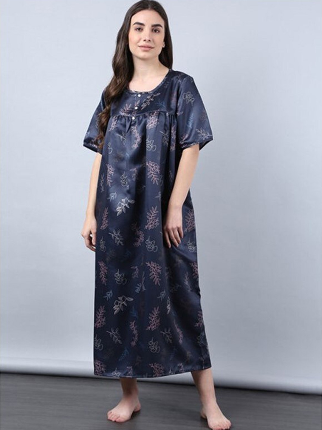 

Aila Floral Printed Maxi Nightdress, Navy blue