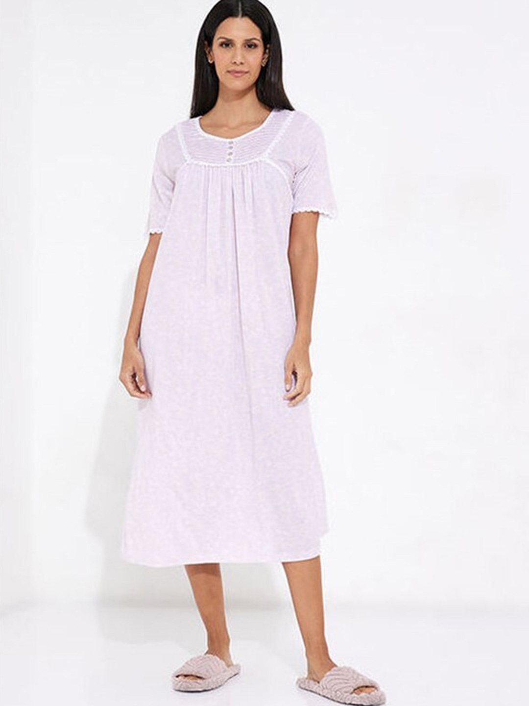 

Aila Floral Printed Everyday Midi Nightdress, Lavender