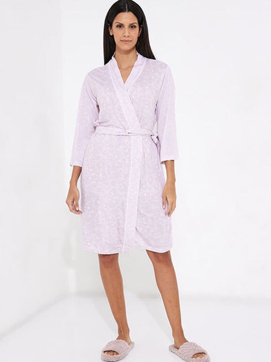 

Aila Floral Printed Wrap Nightdress, Purple