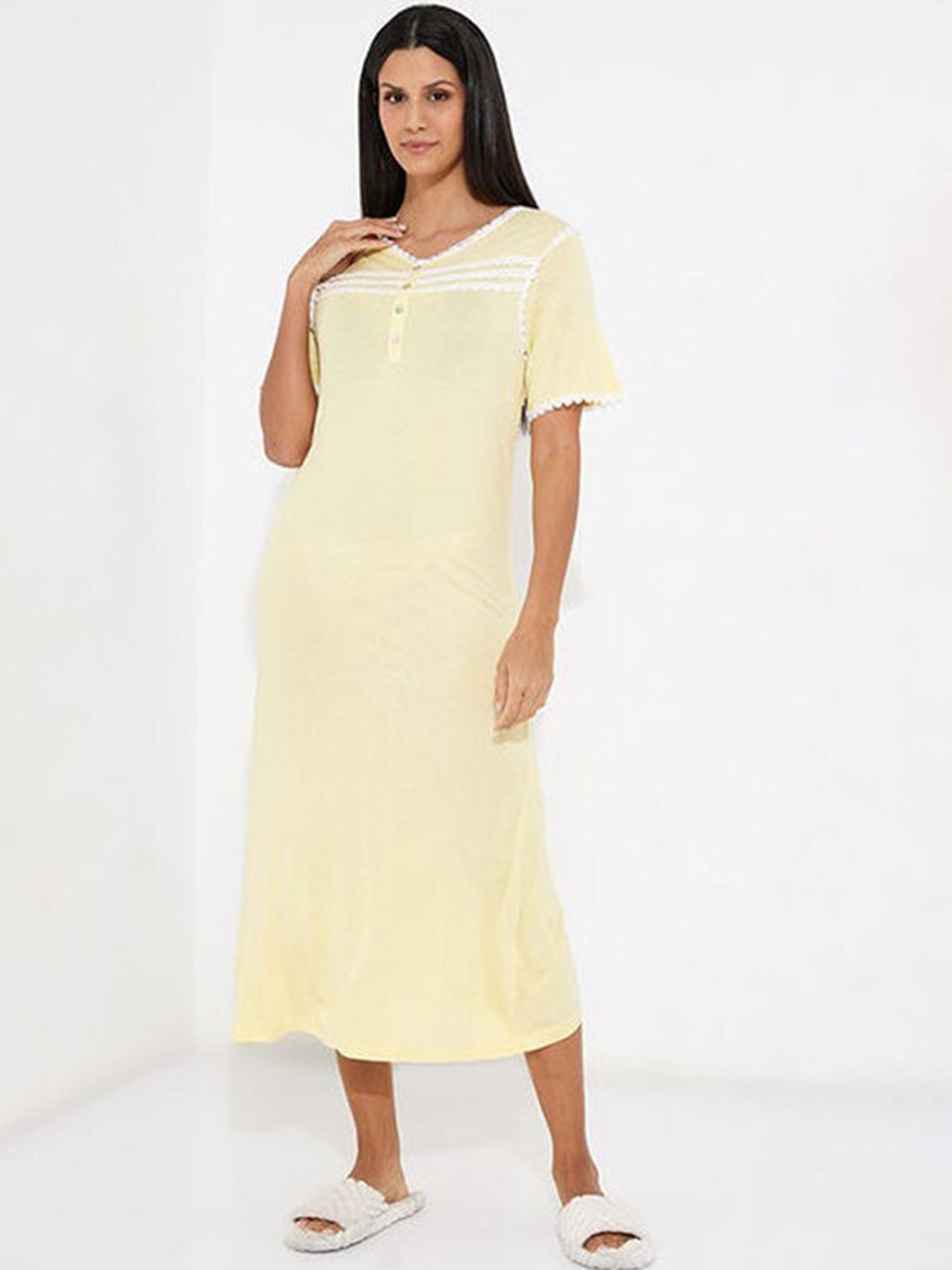 

Aila V-Neck Midi Nightdress, Yellow