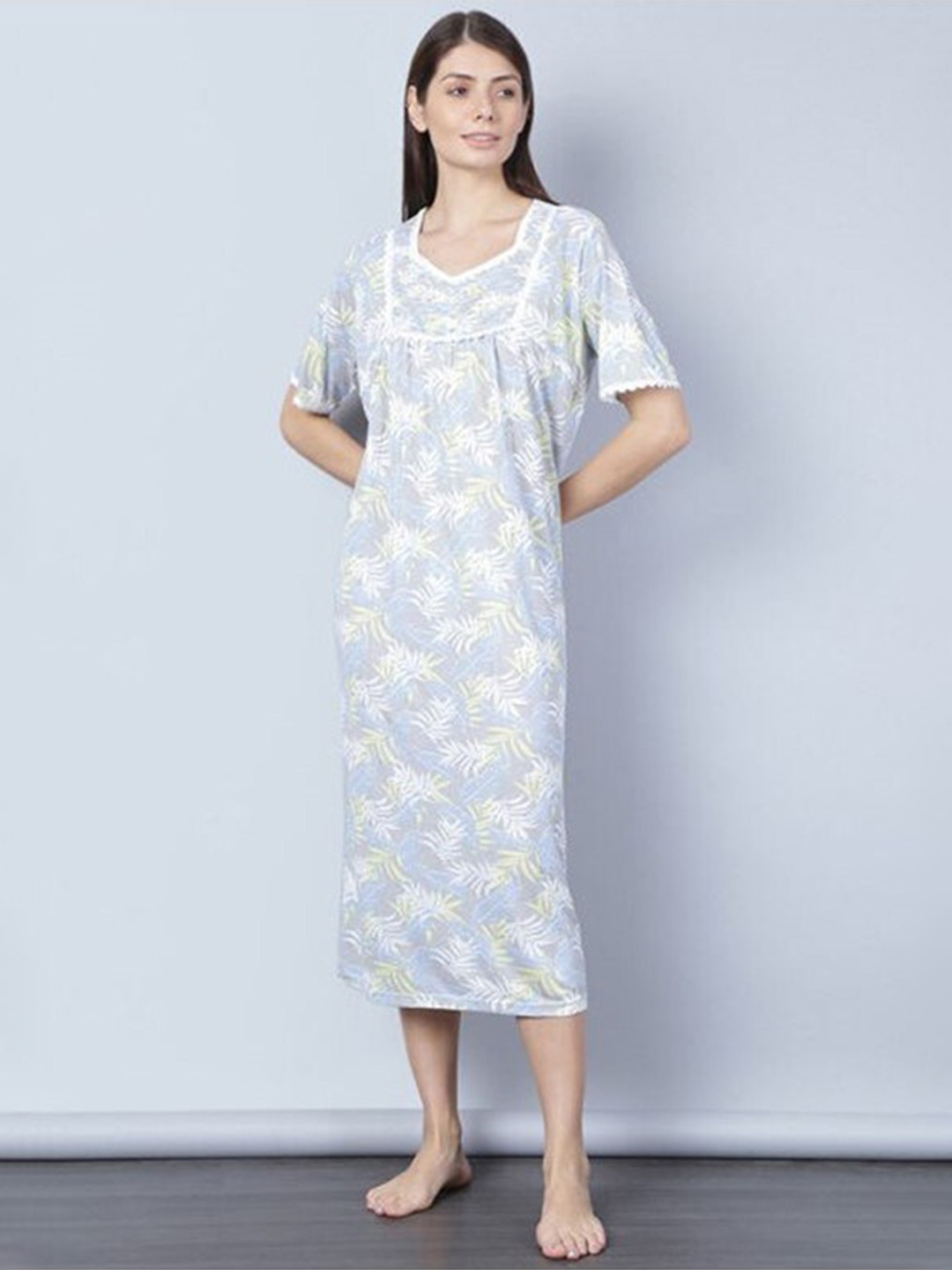 

Aila Tropical Printed Midi Nightdress, Blue
