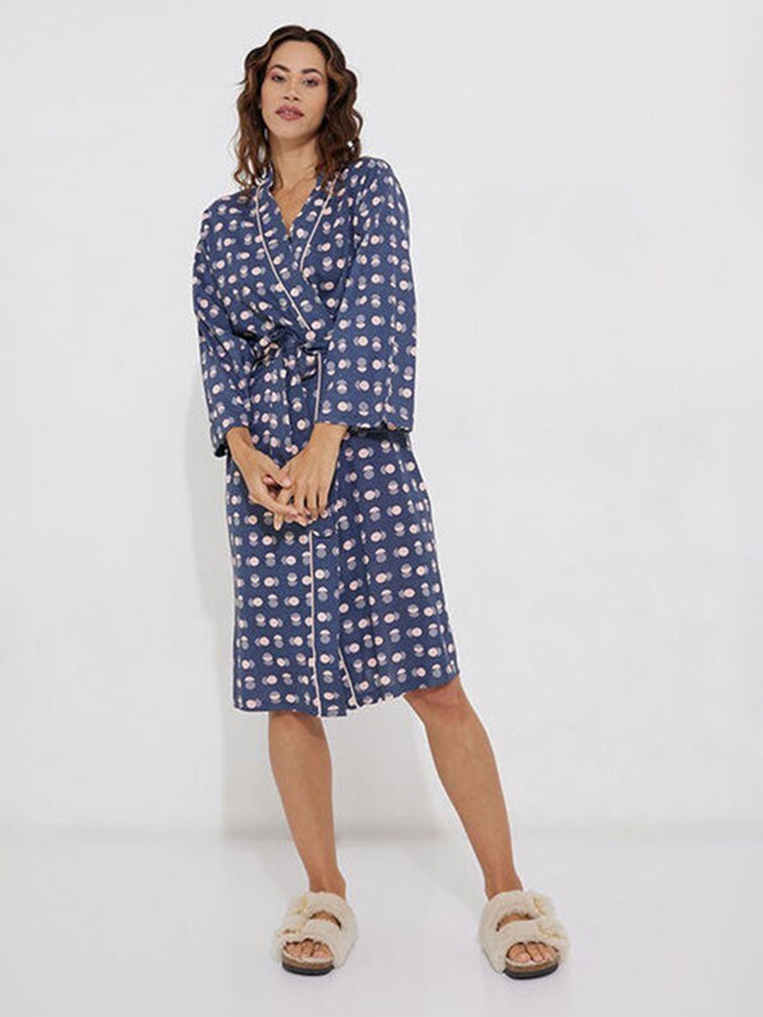 

Aila Geometric Printed Wrap Nightdress, Blue