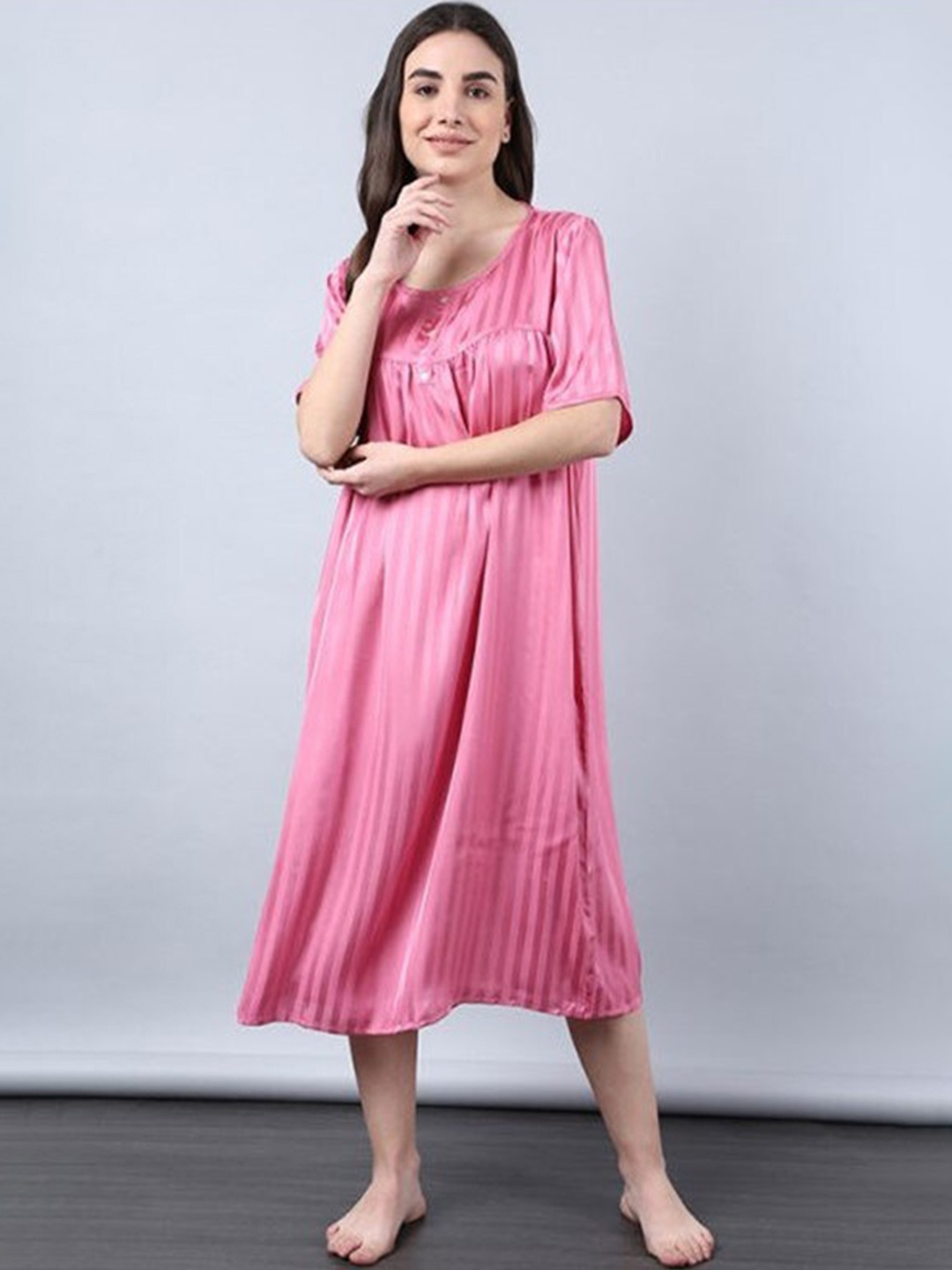 

Aila Striped Midi Nightdress, Pink