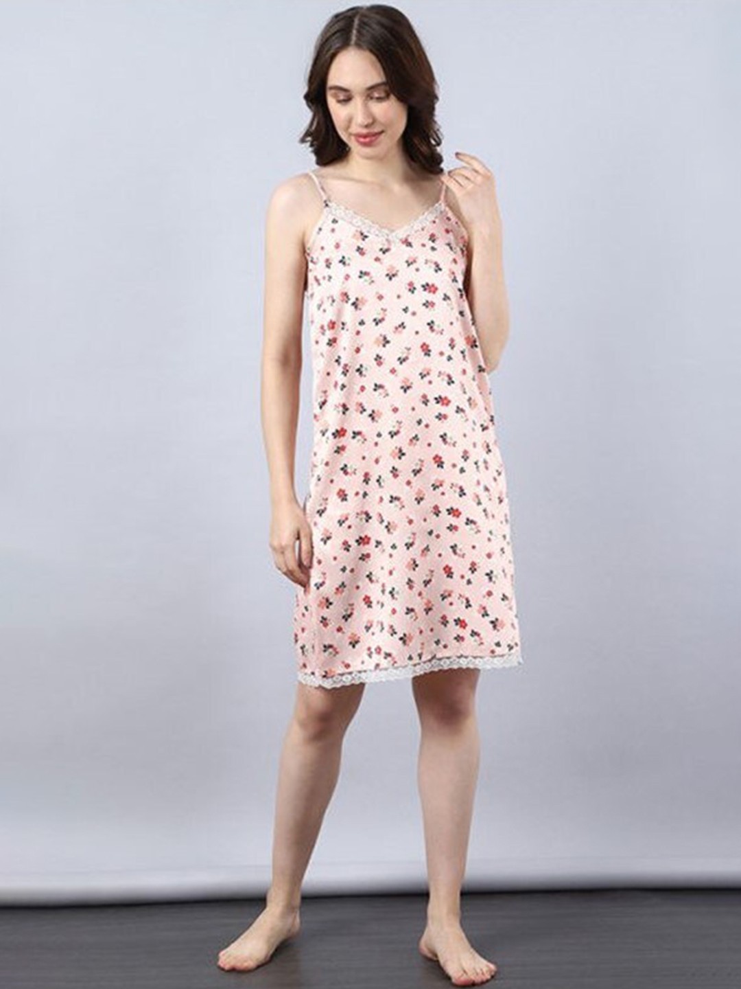 

Aila Floral Printed Shoulder Straps Everyday Nightdress, Pink