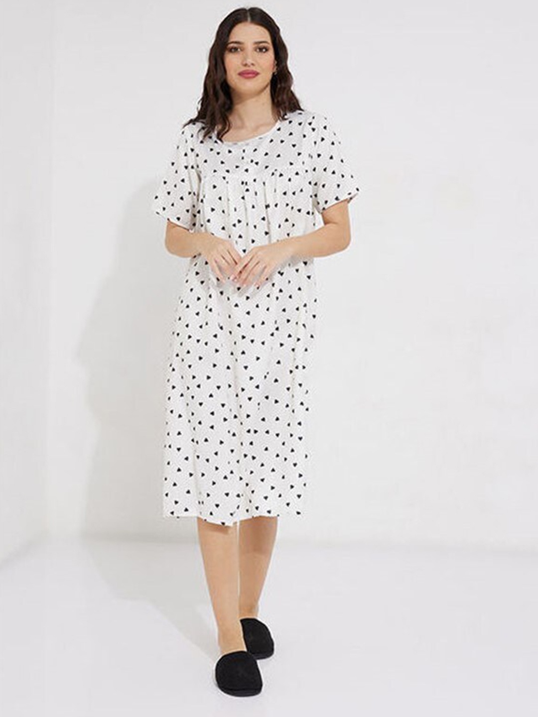 

Aila Conversational Printed Midi Everyday Nightdress, White