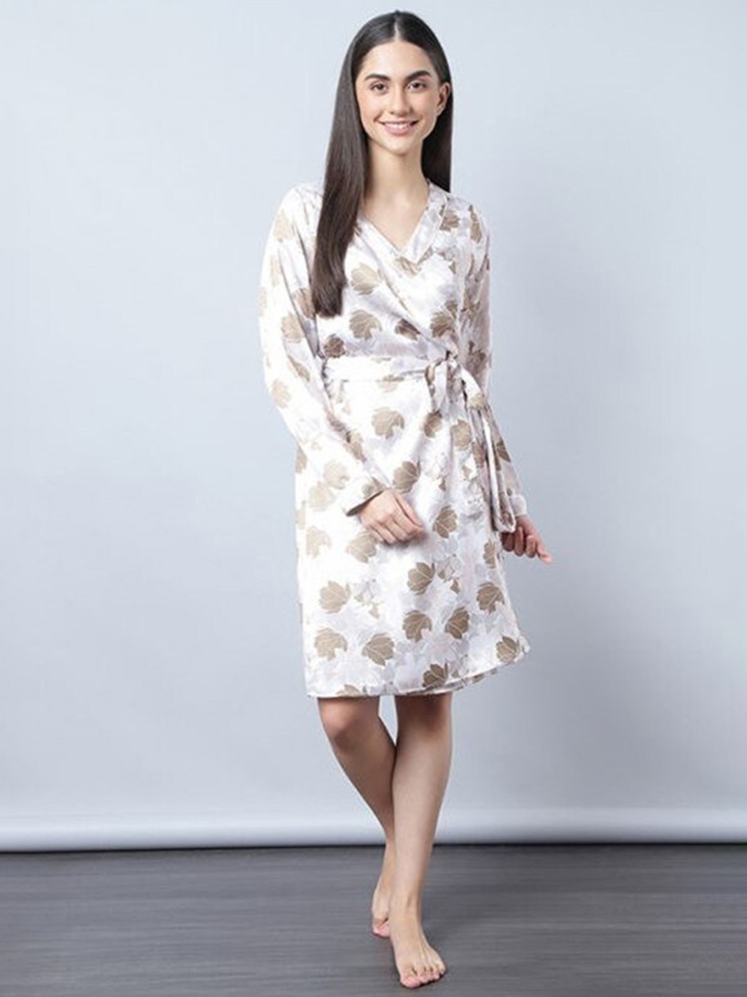 

Aila Floral Printed Wrap Nightdress, Grey