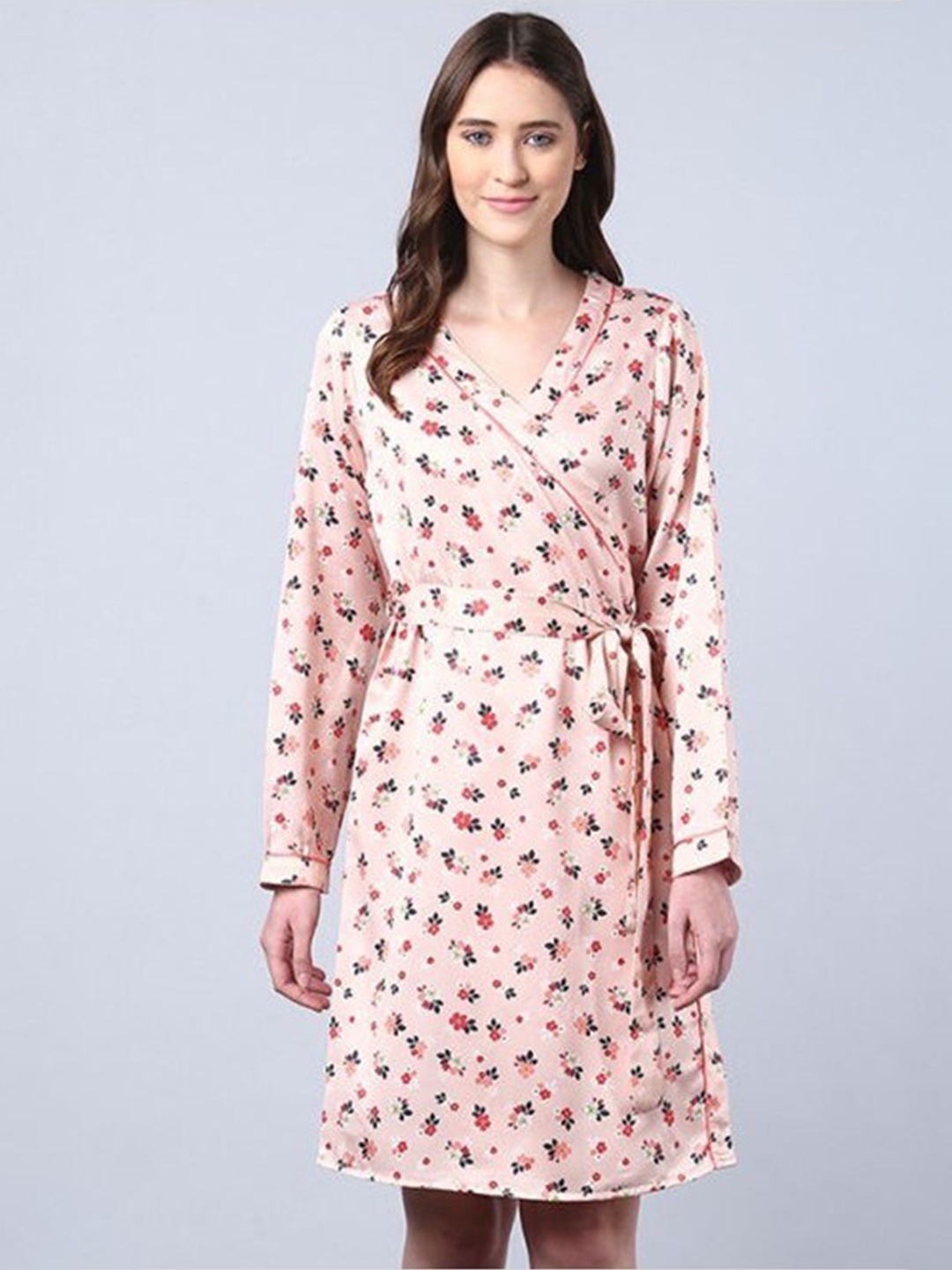 

Aila Floral Printed Wrap Nightdress, Pink