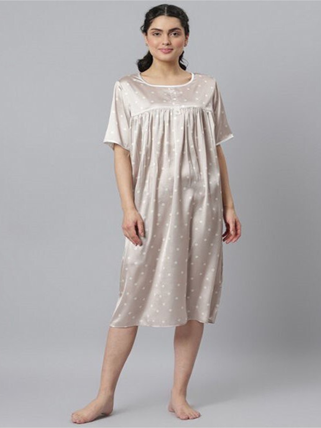

Aila Floral Printed Nightdress, Brown
