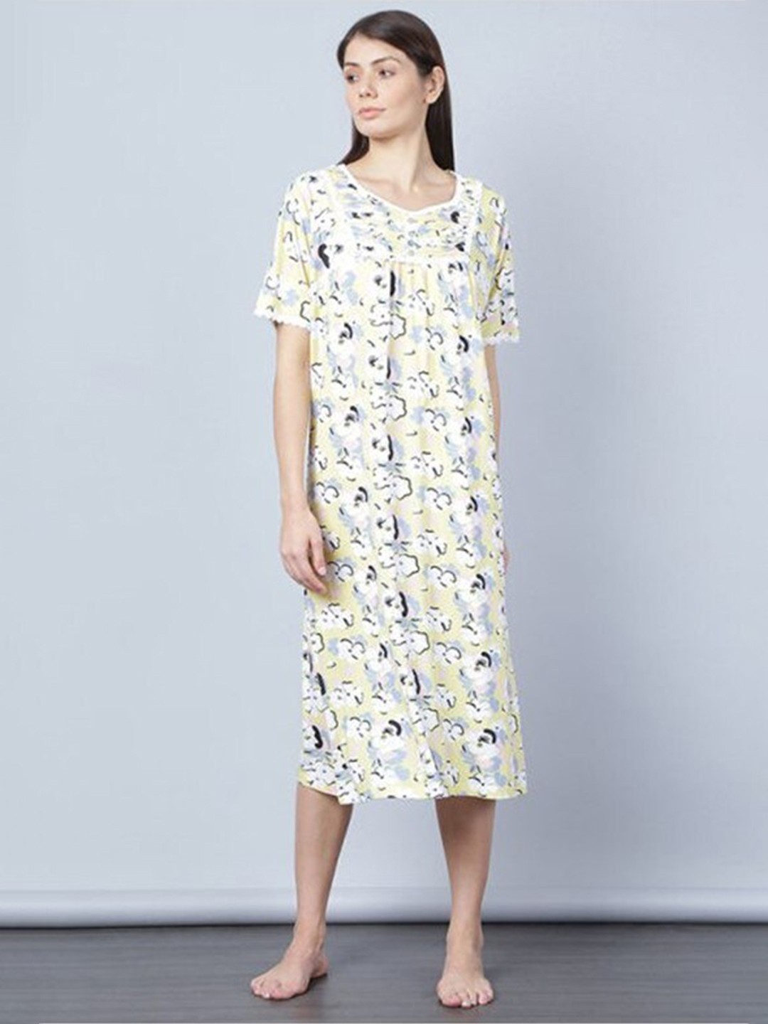 

Aila Abstract Printed Nightdress, White