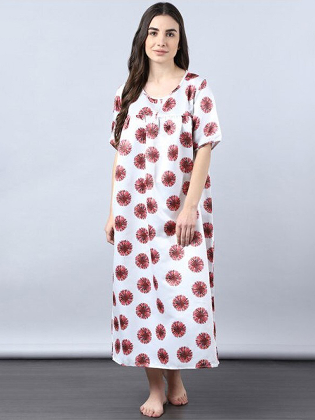 

Aila Floral Printed Midi Nightdress, White
