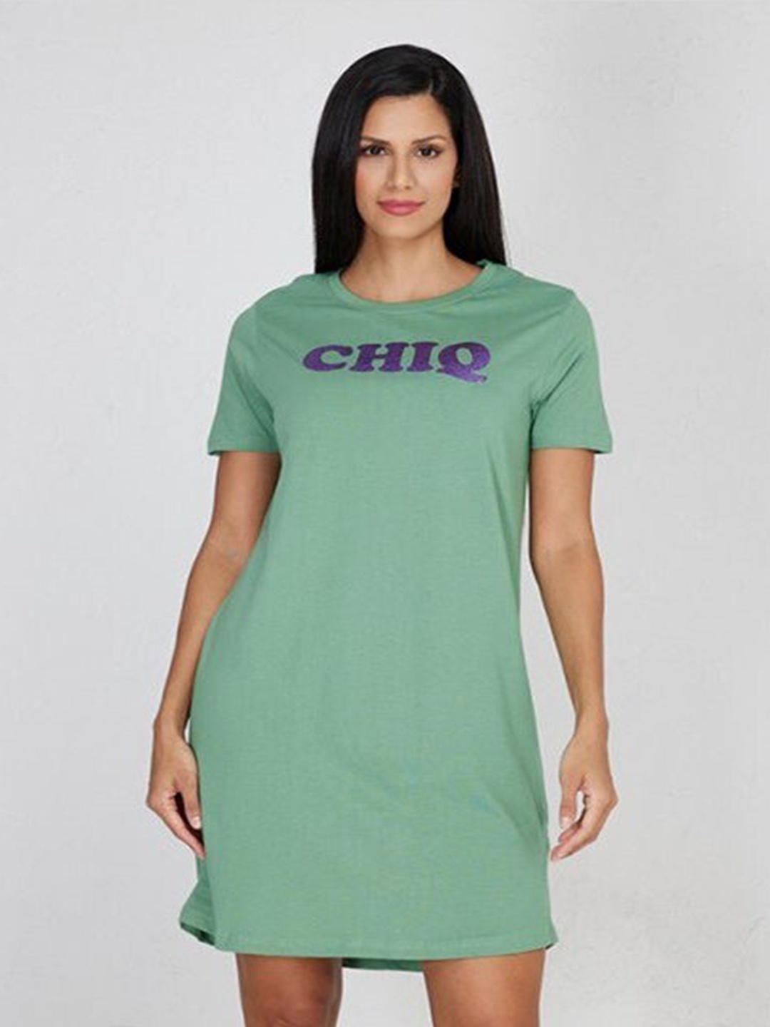 

Aila Typography Printed T-shirt Nightdress, Green