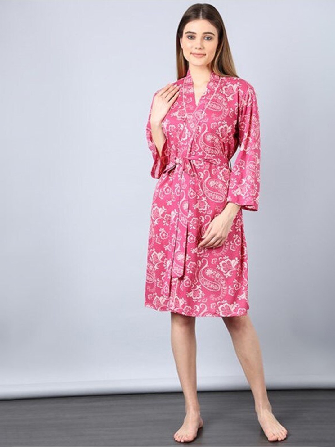 

Aila Floral Printed V-Neck Wrap Nightdress, Pink
