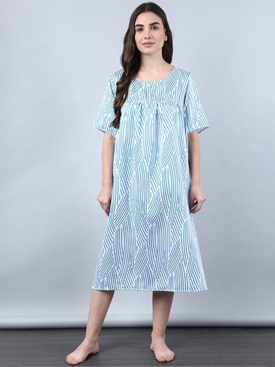 

Aila Abstract Printed Midi Nightdress, Blue