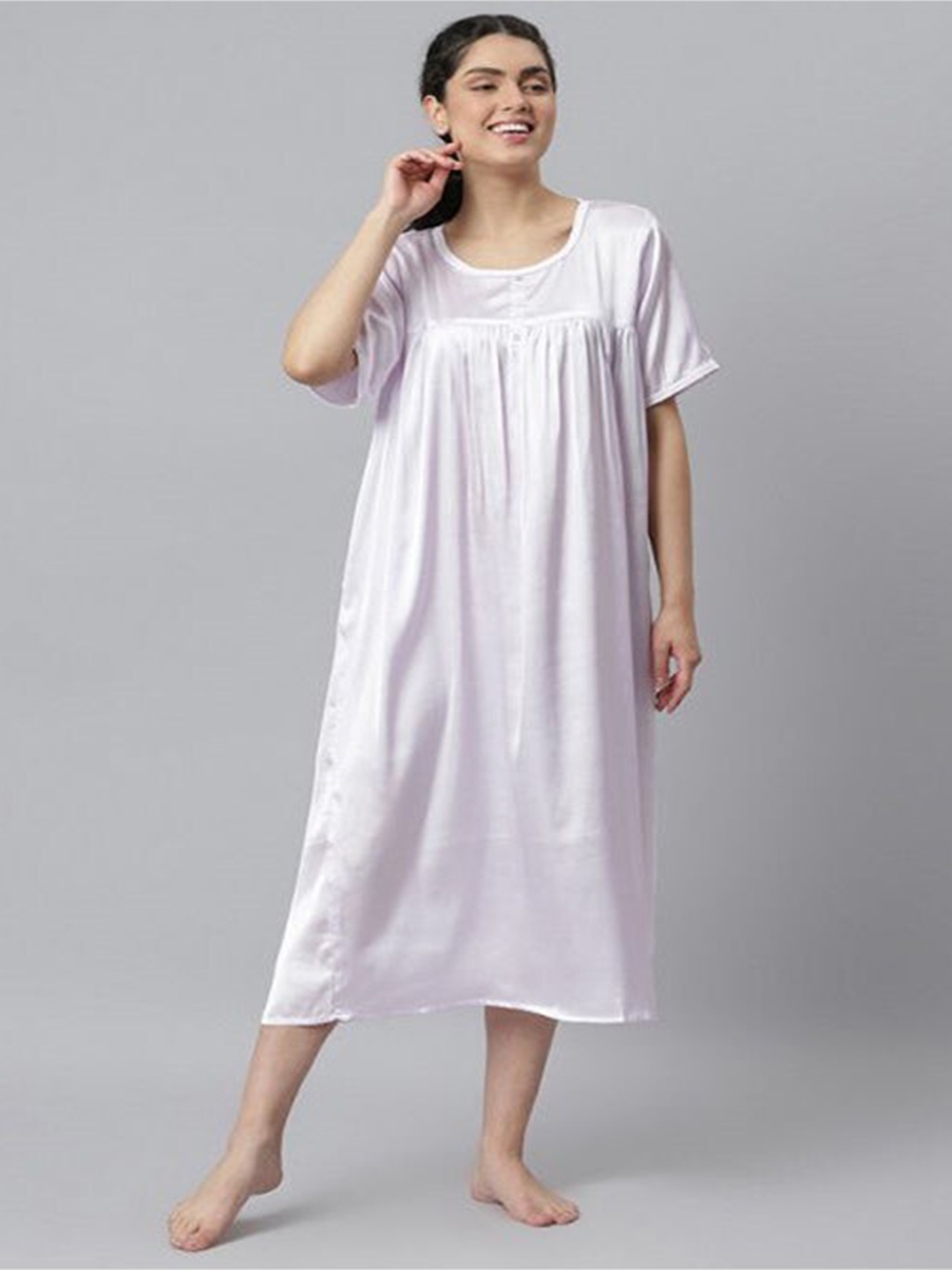 

Aila Round Neck Midi Nightdress, Purple