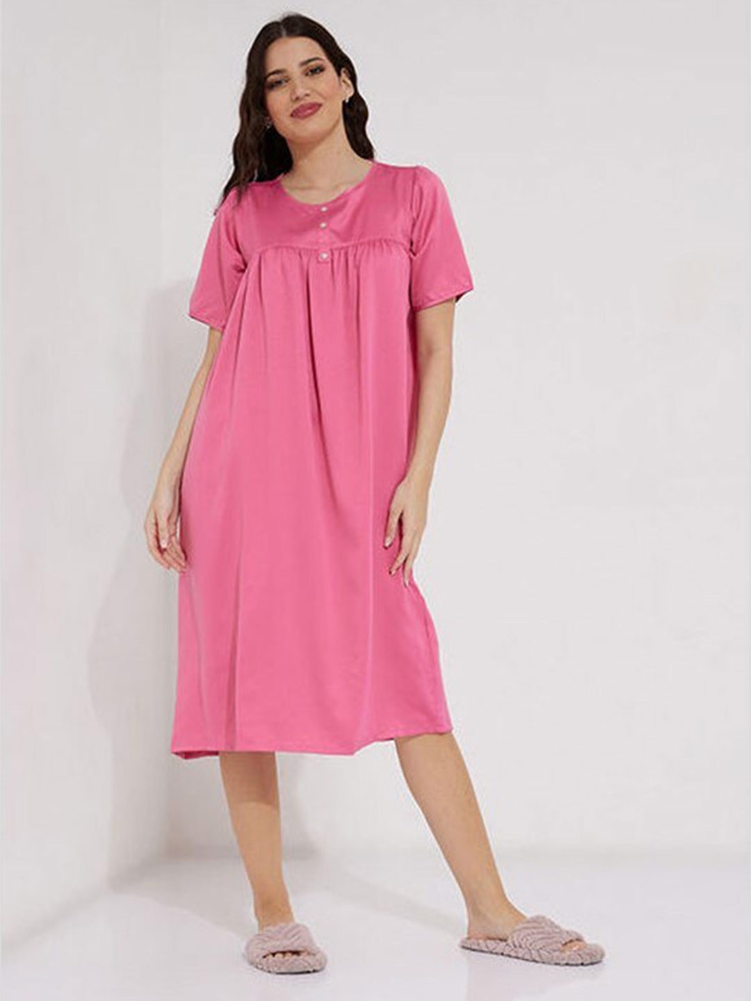 

Aila Puff Sleeves Nightdress, Pink
